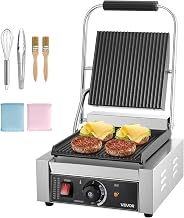 VEVOR 1800W Grooved Enamel Panini Press, 8.8" x 9"