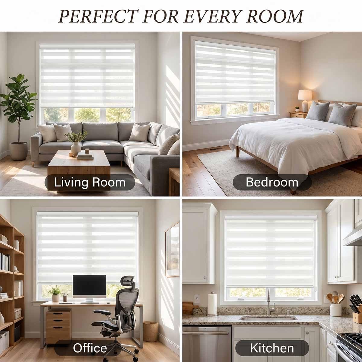 Estores Cebra Noche Y Día con Doble，Estor Térmico Opaco, Cortina Cebra Protección Solar，Persianas Enrollables Interior para Ventana Translúcido Y Oscurecido Privacidad(Gris,W150xH100cm)