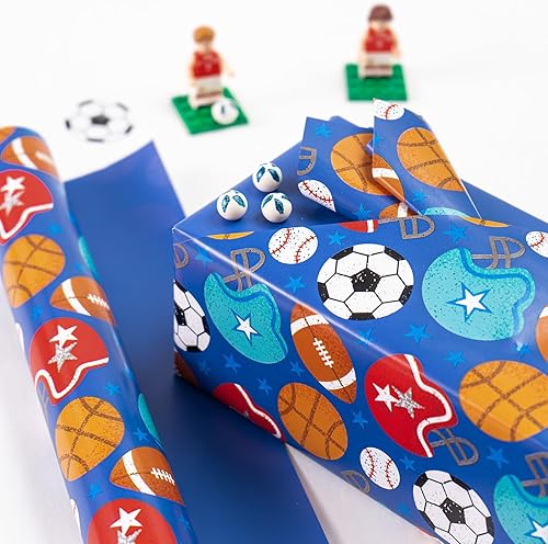 Vista 392 de WRAPAHOLIC Papel de regalo reversible, mini rollo, 17 pulgadas x 33 pies, adorable diseño de gato y azul sólido para cumpleaños, vacaciones