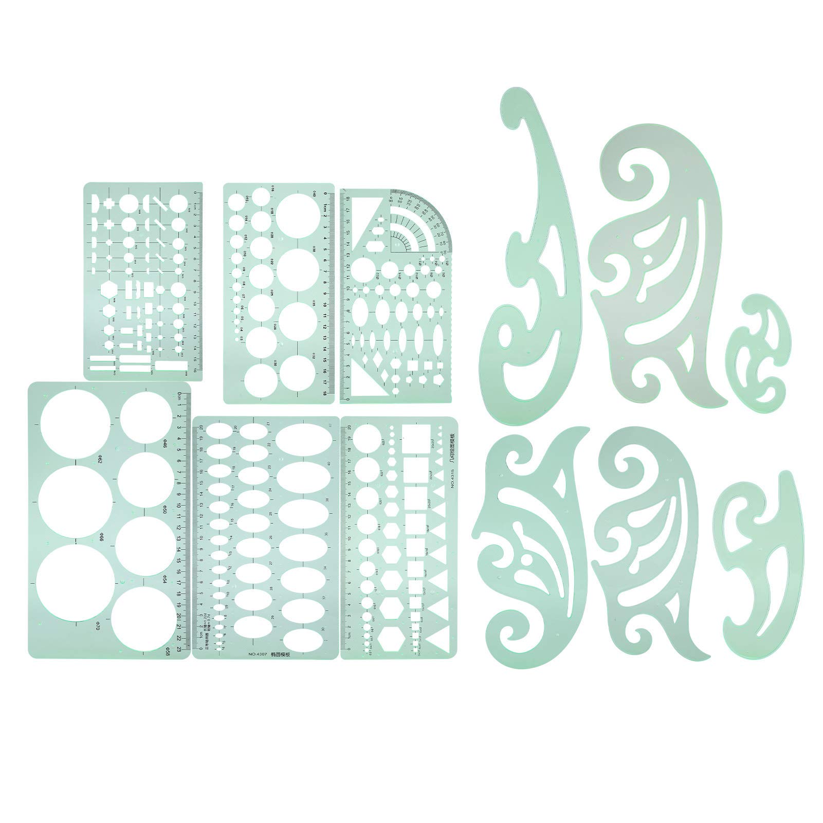 Conjunto de Plantillas de Curva Francesa, 12 Piezas de Dibujo Multifuncional Medición de Plantillas Geográficas Geométricas Curvas Francesas y Plantillas y Letras Ayudas de Diseño de Regla de