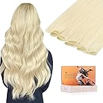DOORES Genius Sew in Weft Hair Extensions Real Human Hair, 16 Inch Platinum Blonde 50g, Hand Tied Extensions Human for Women