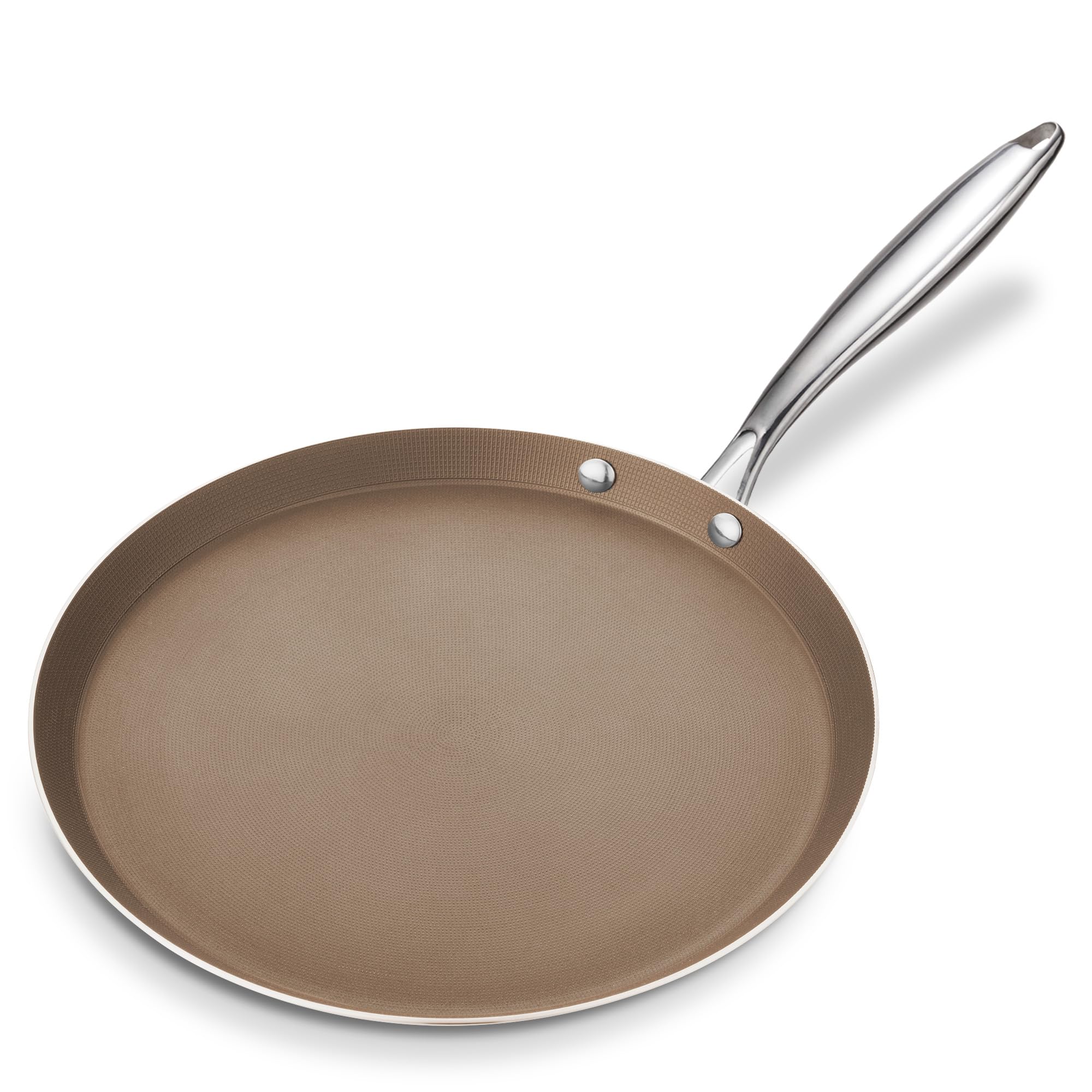 KOKHUB Pancake Pan Nonstick 28cm, Stainless Steel Crepe Pan with Titanium Ceramic Coating, Dosa Pan for Induction Hob, PFOA Free, Flat Skillet Frying Pan, Dosa Tawa, Roti Tawa, Chapati Pan, Brown