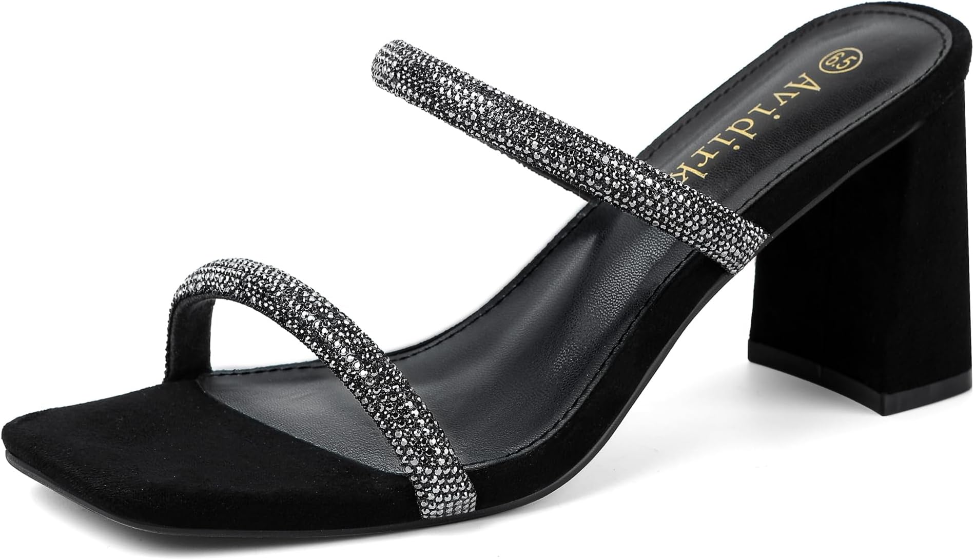 AvidirkWomen's Square Open Toe Heeled Sandals Two Strap Mules Slip On Block Chunky Mid Heels Sandals