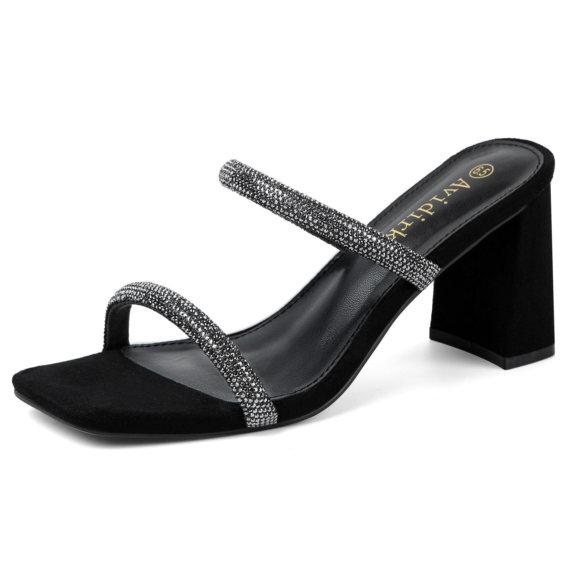 Avidirk Women's Square Open Toe Heeled Sandals Two Strap Mules Slip On Block Chunky Mid Heels Sandals