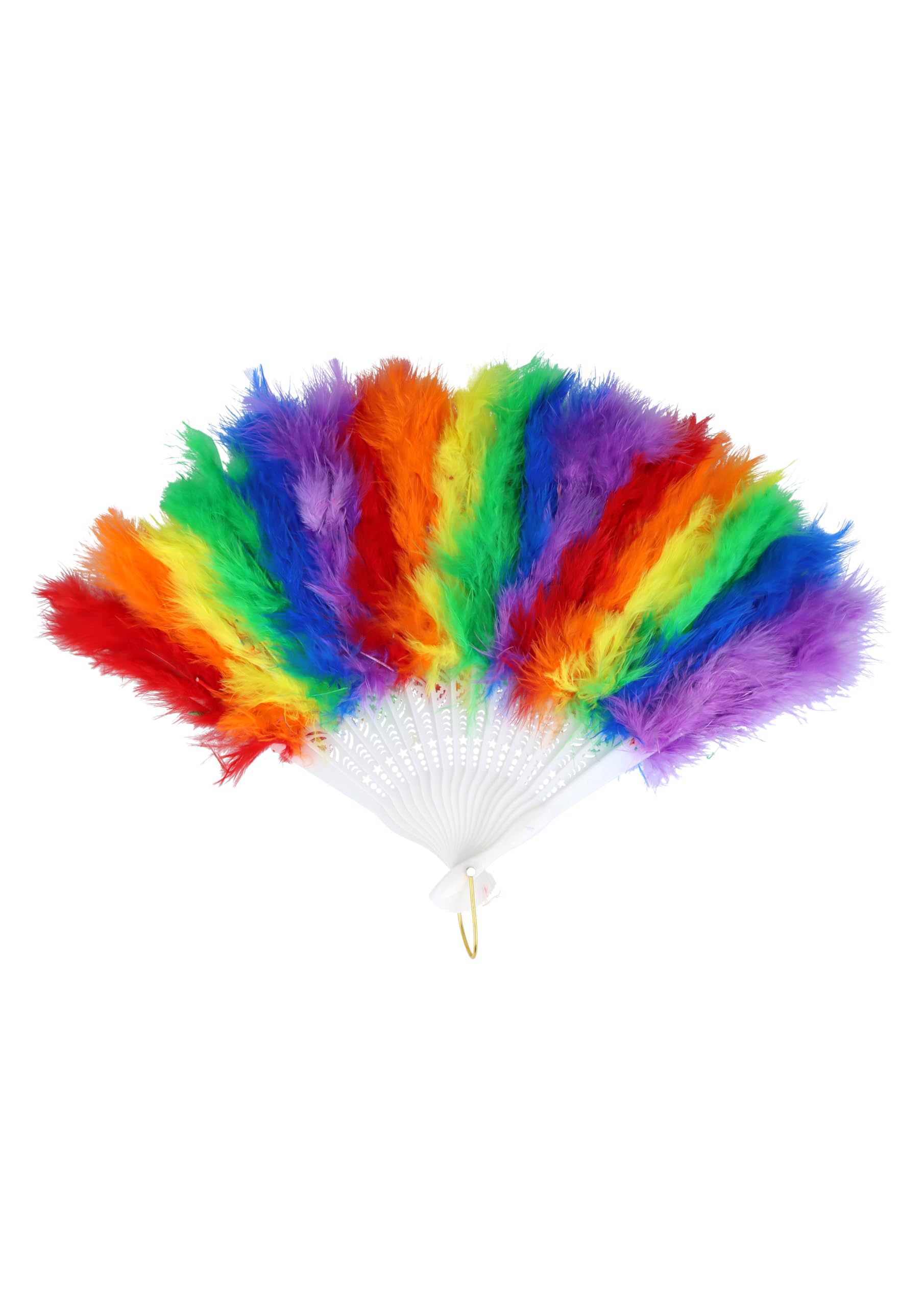 Henbrandt Unisex Multicolour Rainbow Pride Folding Feather Fan White Handle - Handheld Foldable Fan Lgbtq+ Celebrations Fancy Dress Costume Dance Party Accessories Men Women