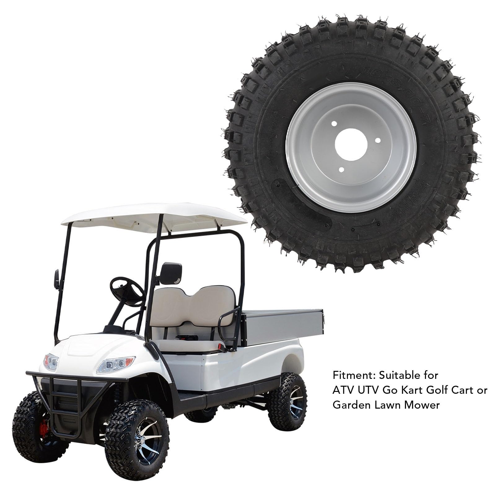 Acouto Tire 16x8-7 avec Roue 16x8-7 et 6pr Prevure Prooft ATV Utv Go Kart Chariot Pneu de Pneu Spécialement Conçu pour Une Excellente Adhérence avec Un Concentrateur à 3 Trous pour Une