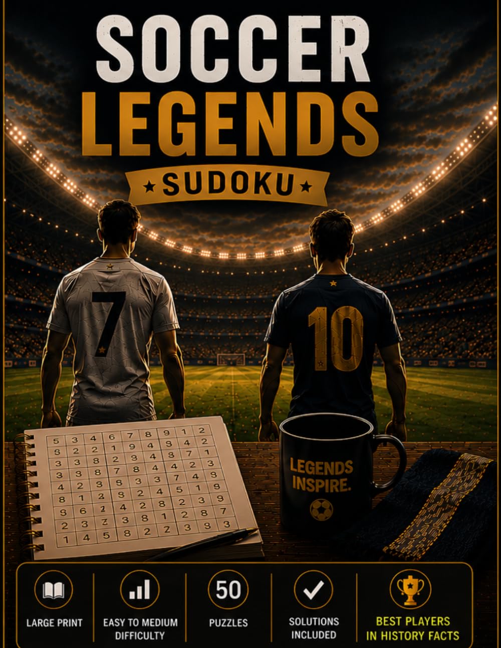 Soccer Legends Sudoku: 50 Large Print Sudoku Puzzles Plus 50 Fascinating Facts About Soccer’s Greatest Legends (World Soccer Sudoku Collection)
