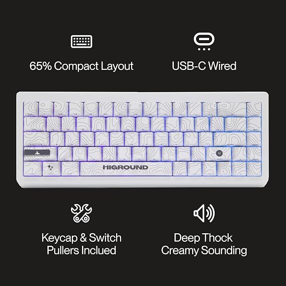 Higround Summit 2.0 SNOWSTONE 65% Mechanical USB Wired Gaming Keyboard, Dreamland Linear Switches, Programable RGB, Hot-Swappable, Deep Thock Creamy Sounding PC Keyboard
