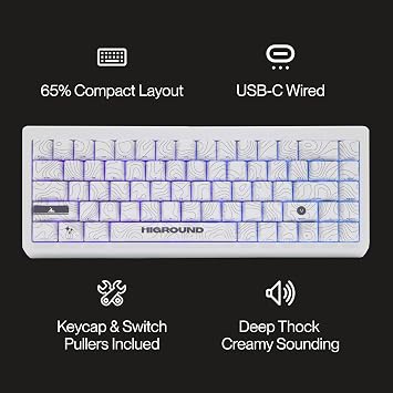 Higround Summit 2.0 SNOWSTONE 65% Mechanical USB Wired Gaming Keyboard, Dreamland Linear Switches, Programable RGB, Hot-Swappable, Deep Thock Creamy Sounding PC Keyboard