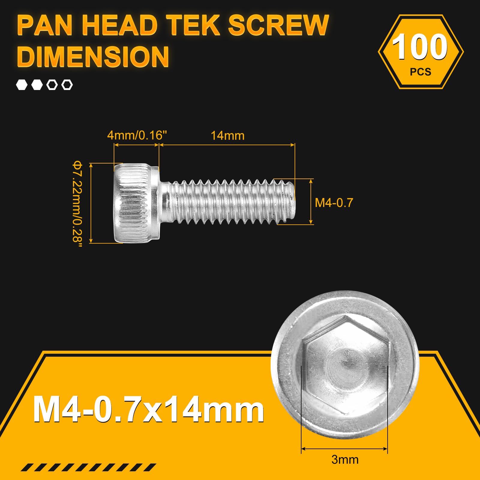 DTGN M4-0.7x14 Socket Head Cap Screws Bolts, 100Pack, Good for Road Bicycle Mountain Bike, Auto, Motorcycle - Image 2