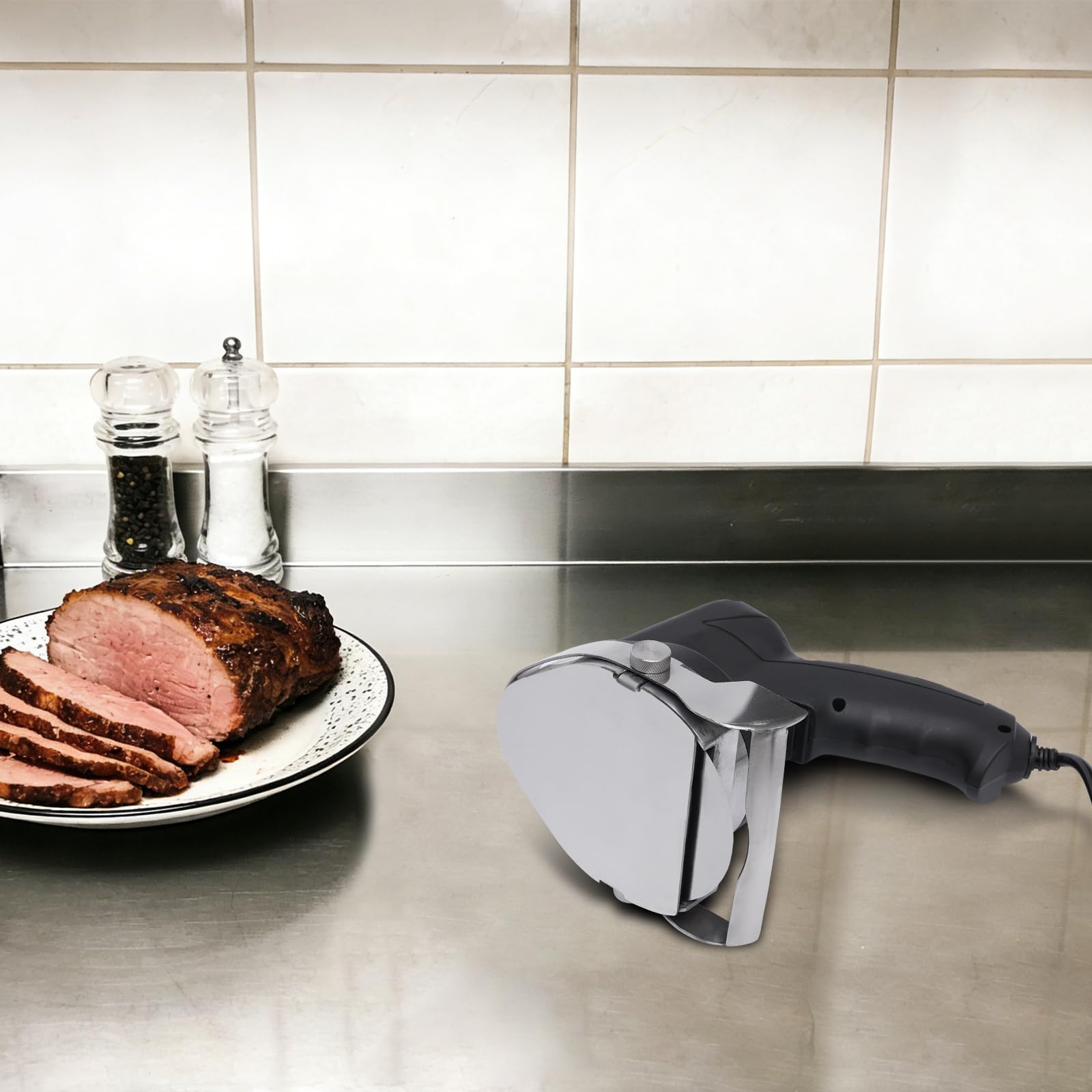 Elektromesser Dönermesser für Schawarma, 80 W Elektrisches Kebab-Messer, ürkisches Kebab-Messer mit 2 Klingen, 1-8 mm Einstellbare Dicke, Döner-Fleischschneider