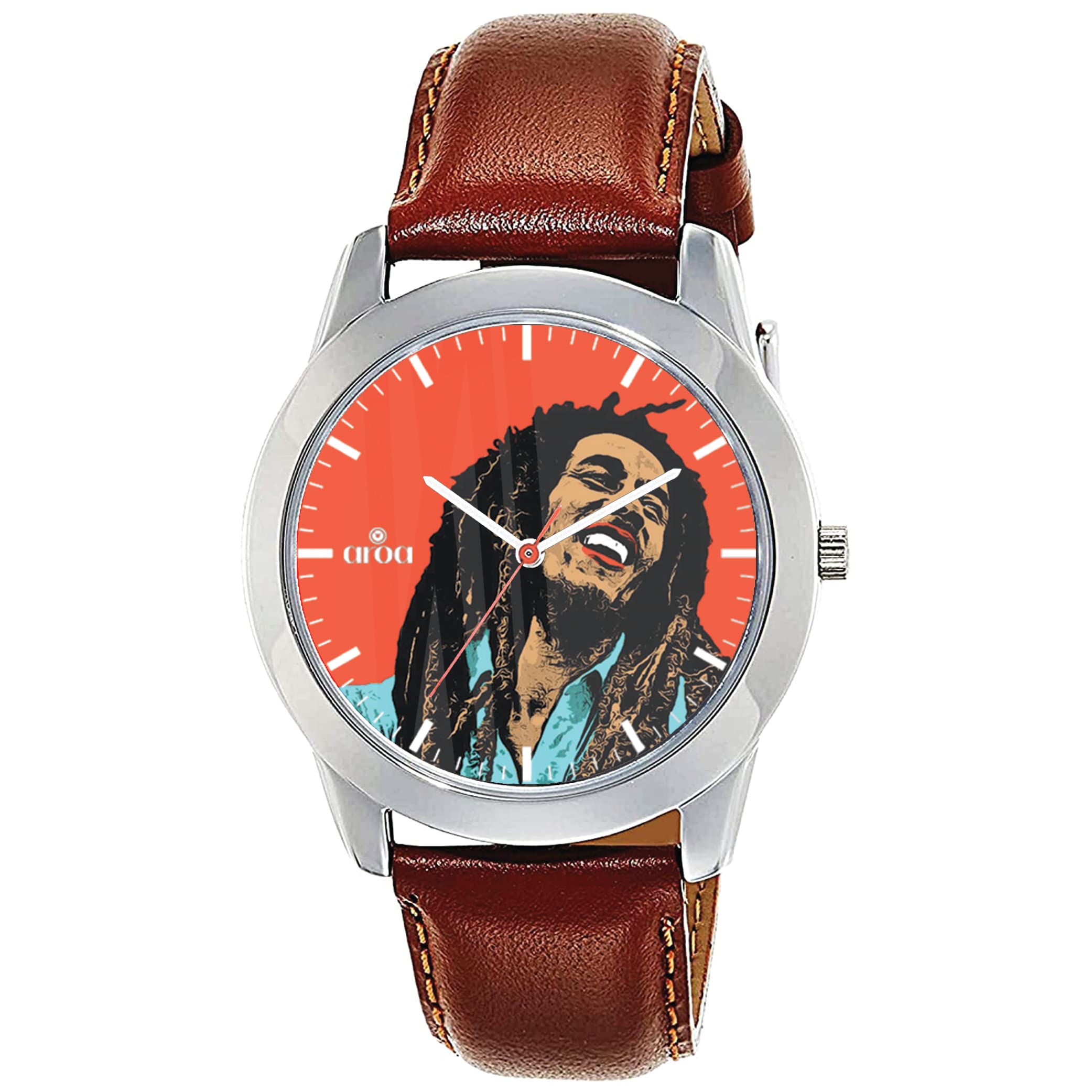 AROA Watch New Watch for Bob Marley with Red Background Steel Metal Type Analog Brown Strap Watch Red Dial for Men Stylish Watch for Boys (B0BZPG4YMH) Amazon Price History, Amazon Price Tracker