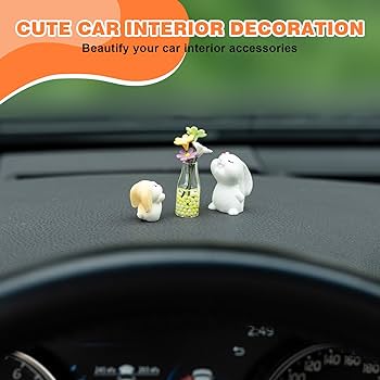 Cute Swinging Bunny Car Mirror Hanging Accessories, Crochet Rabbit Ornaments, New Car Gift Idea, Gift For Her, Car Decorations, Car Charm