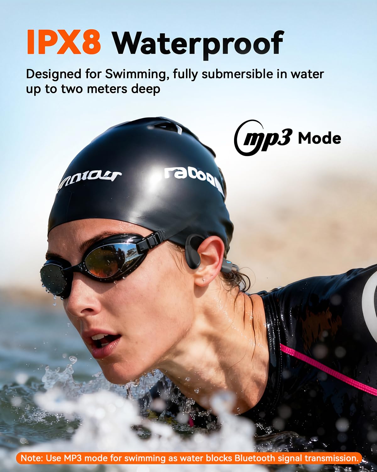 MONODEAL Knochenschall Kopfhörer Schwimmen Bluetooth 6.0 IPX8 Unterwasser MP3-Player mit 8GB Speicher Open-Ear Kopfhörer zum Schwimmen Laufen