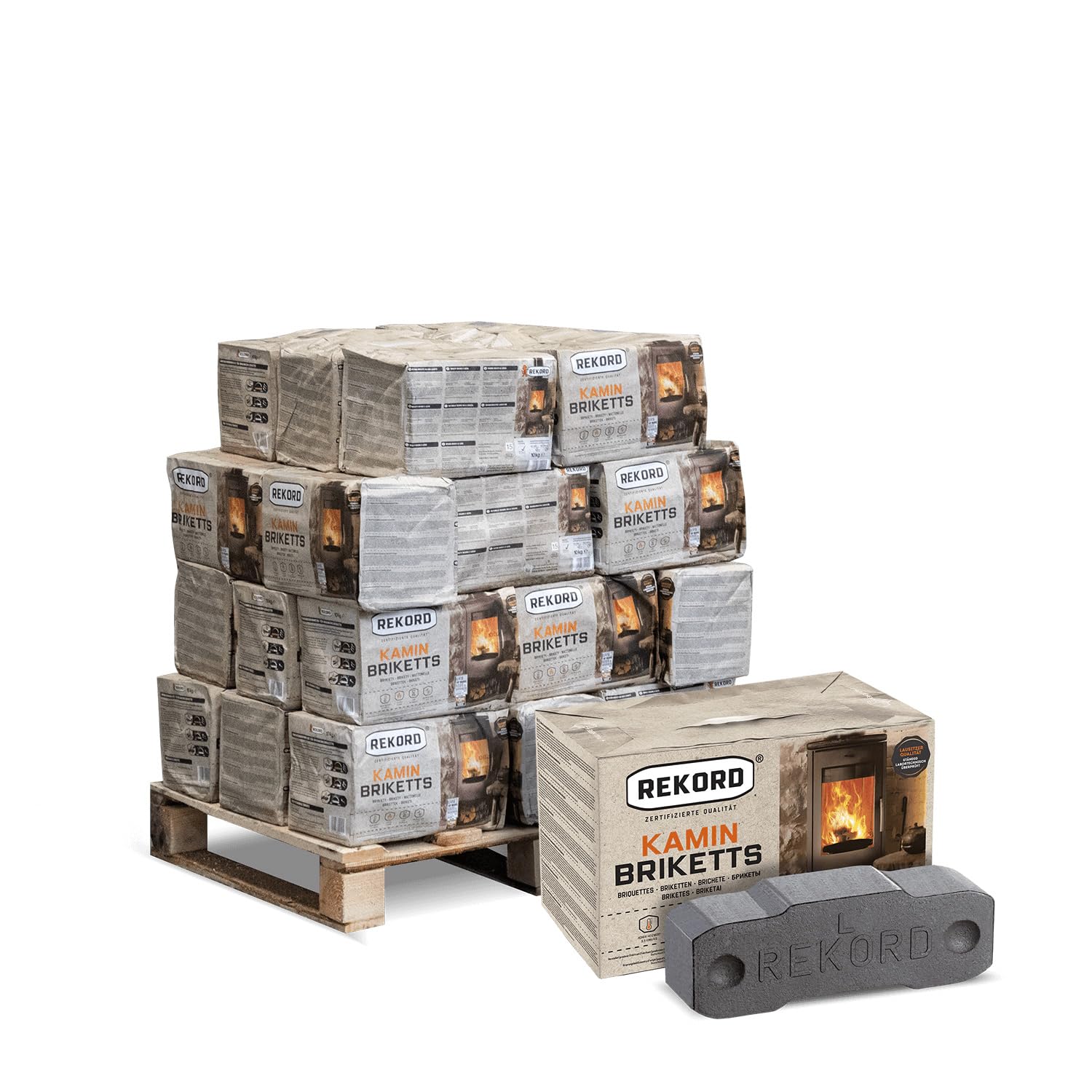 PALIGO Braunkohlebriketts 10kg x 30 Gebinde 300kg 1 Palette Kaminbriketts Ofenbriketts Braunkohle Brikett Bündel Kohle Gluthalter Rekord