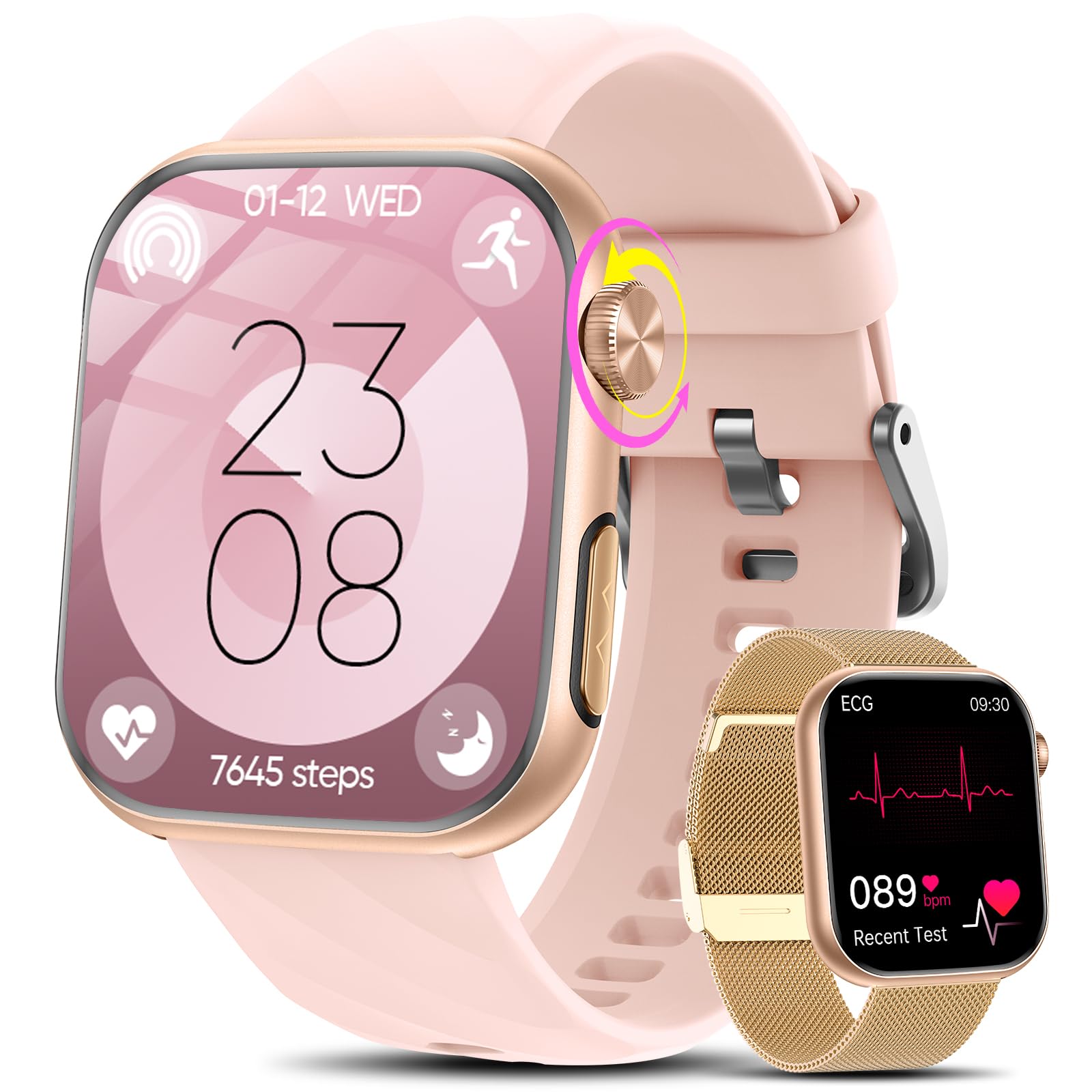 2026 Smartwatch Donna con ECG/𝐆li𝐜𝐞m𝐢a/Acido Urico/HRV/Sonno/Apnea Notturna/BMI/Temperatura Corporea/Cardiofrequenzimetro,1,97"AMOLED Pressione Sanguigna Orologio Fitness con Chiamate,Pulsante SOS