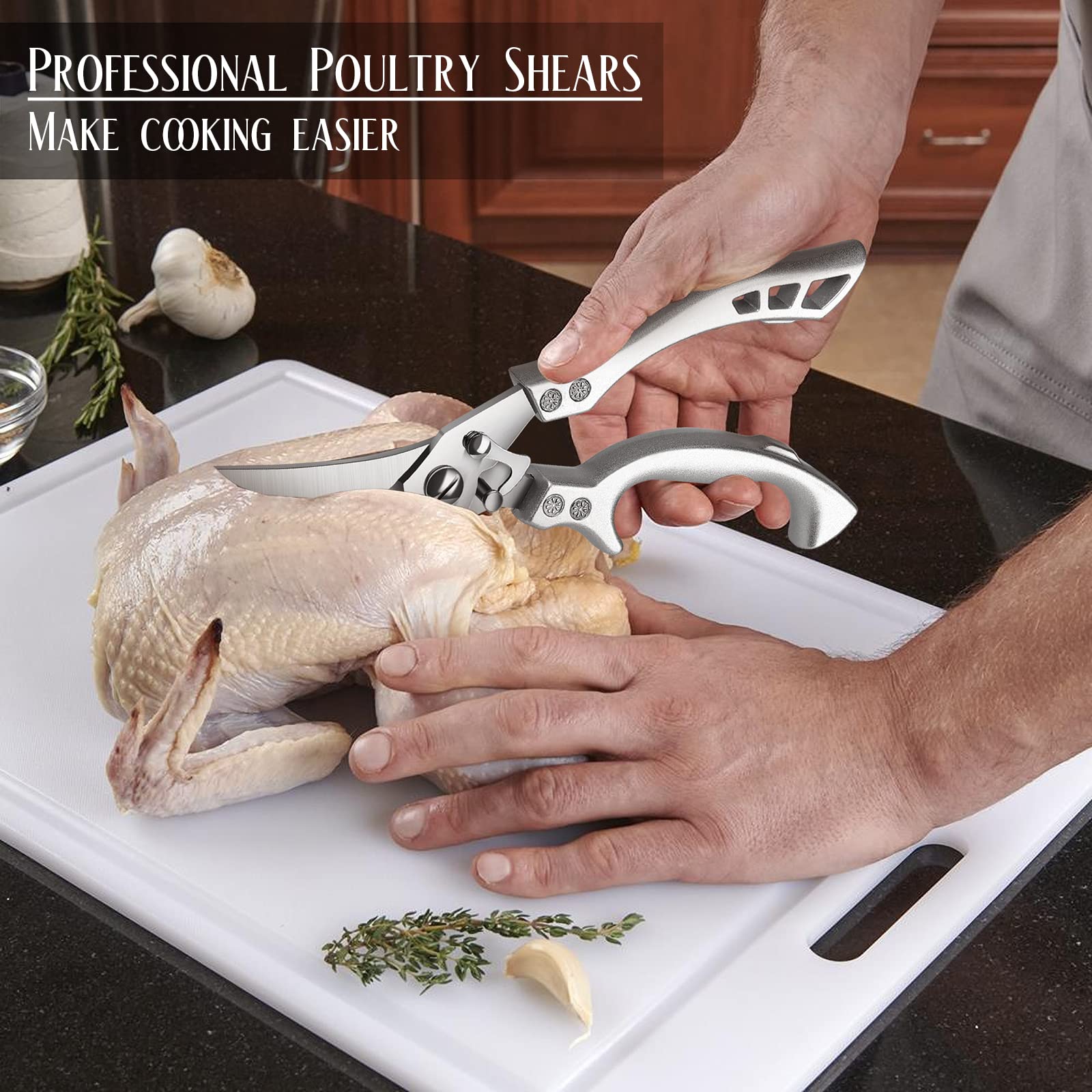 Ciseaux De Cuisine Robustes En Acier Carbone - Pour Découper Poulet, Os, Volaille, Légumes - Ciseaux Culinaires Polyvalents - 5