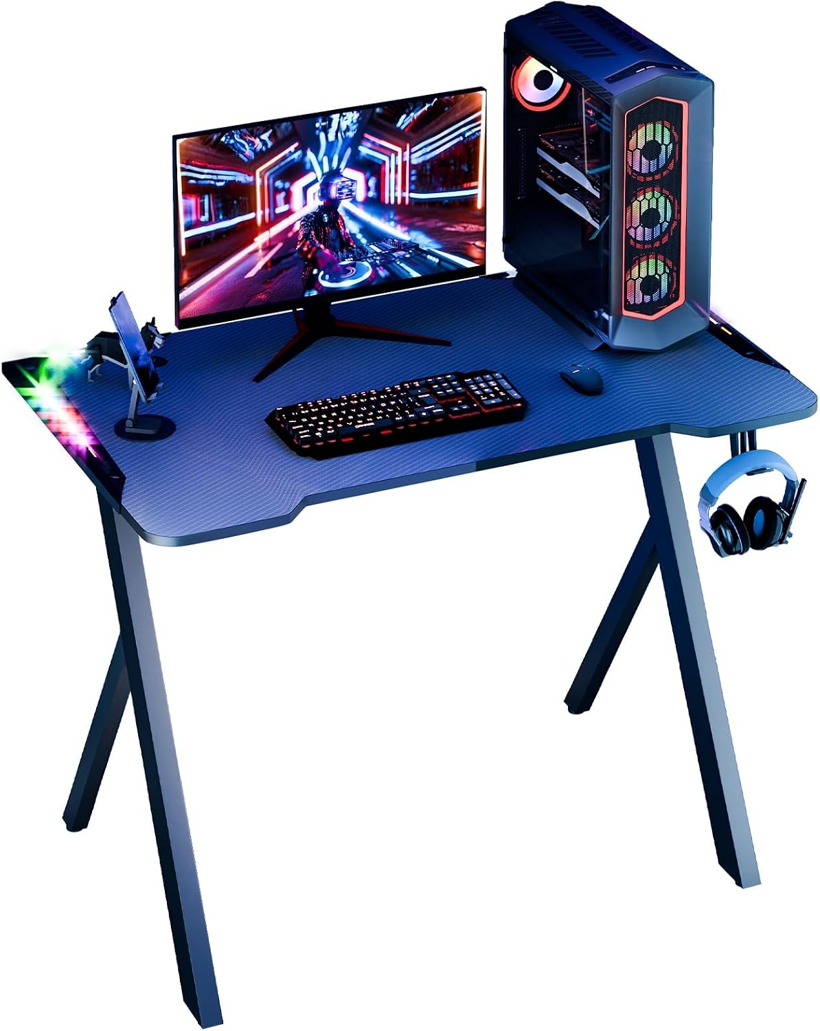 Amazon.com: YOXIER 39 Inch Gaming Desk with LED Lights,X Shaped ...