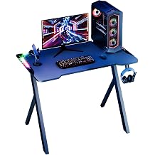 Gaming Desk with RGB LED Light 39.5" RGB Gaming Desk Carbon Fiber Surface - X-Leg Design 200lb Capacity LED Light Strip for PC Console Gamer Black