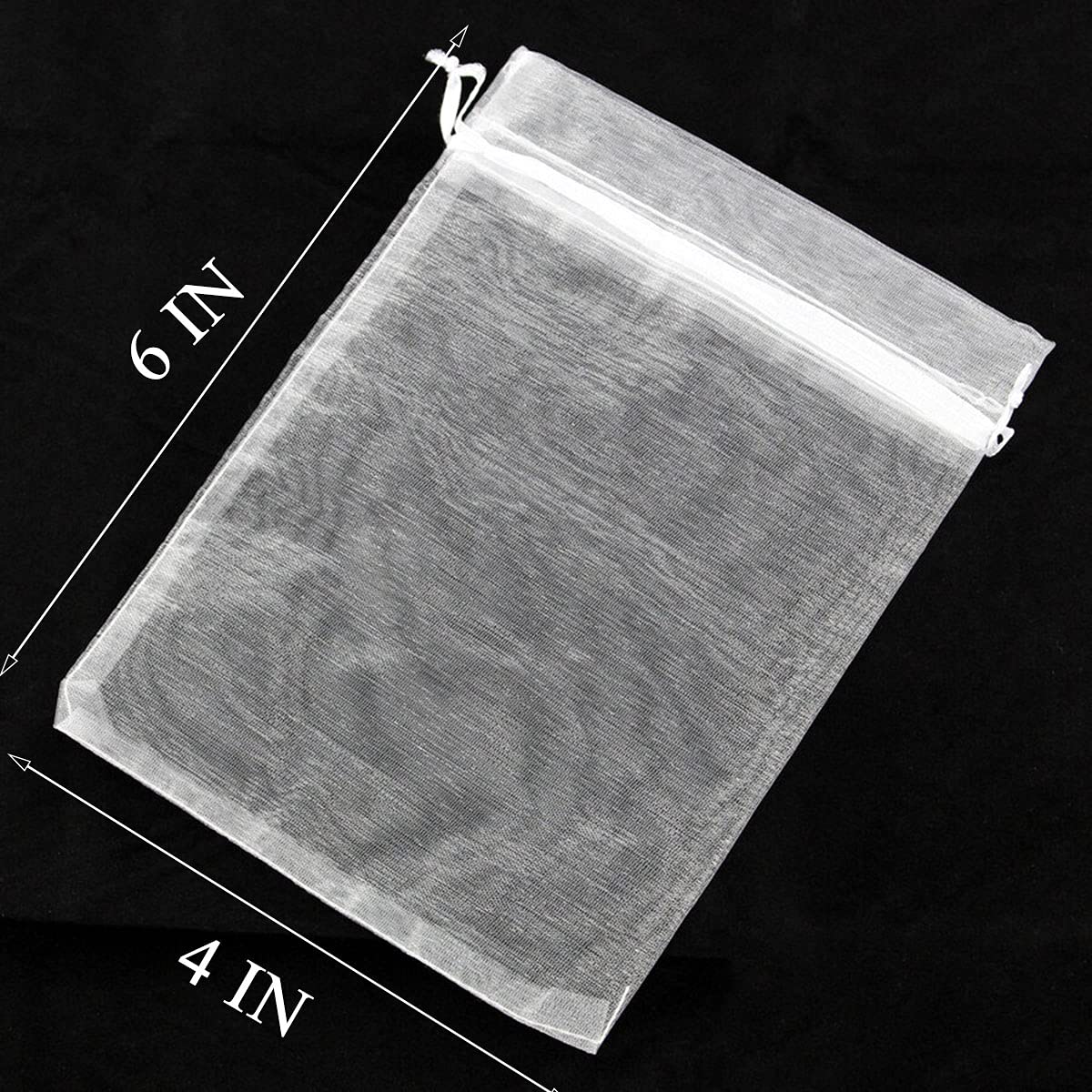 Gmnosuw 100 bolsas de regalo de organza con cordón para joyas, collares, tela transparente de malla blanca de 4 x 6 pulgadas, bolsa de regalo de tamaño mediano para baby shower, Navidad, cumpleaños,