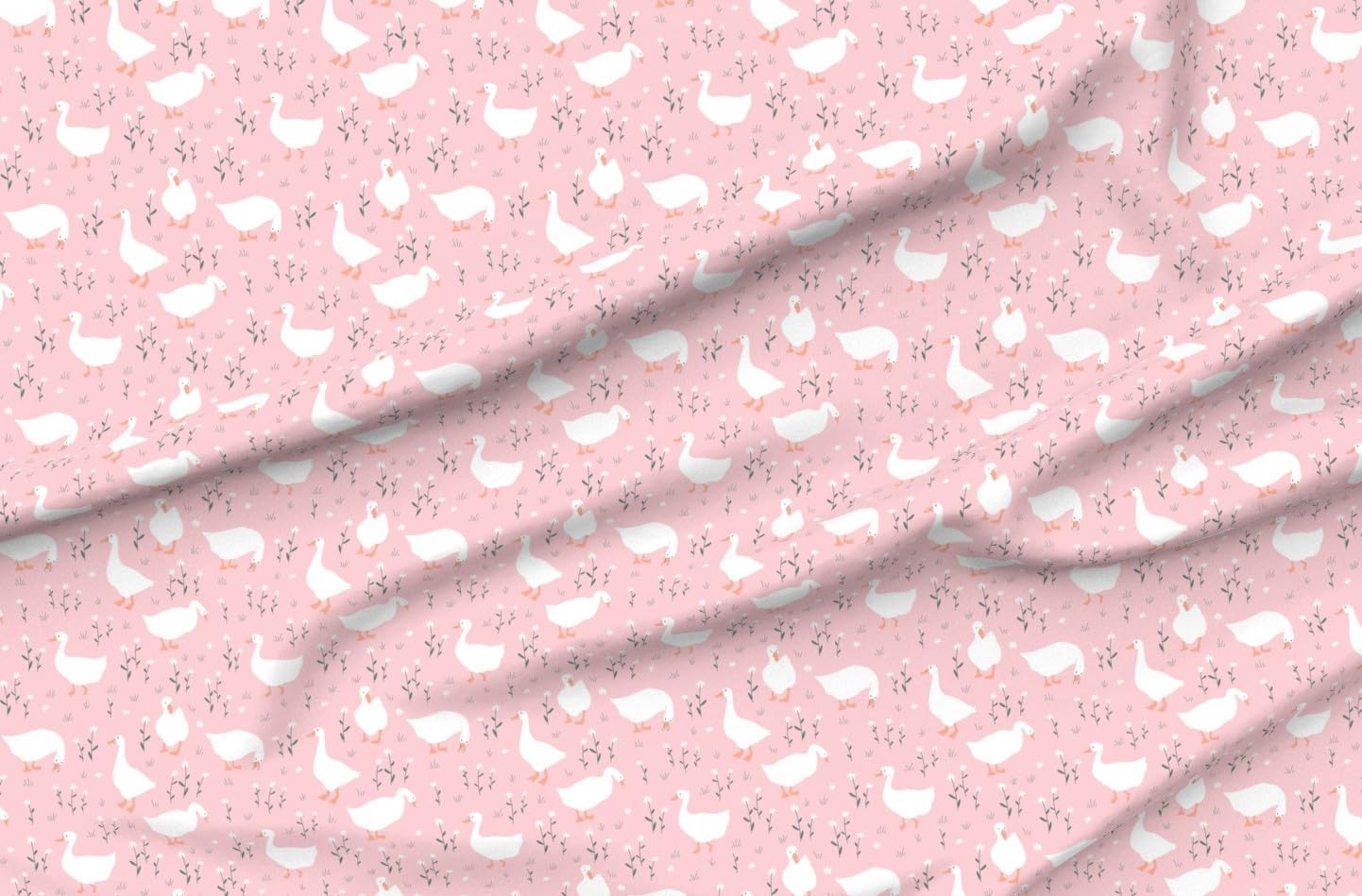 Spoonflower Fabric - Geese On Pink Whimsical Goose Cute Spring Meadow White Orange Printed on Minky Fabric by The Yard - Sewing Baby Blankets Quilt Backing Plush
