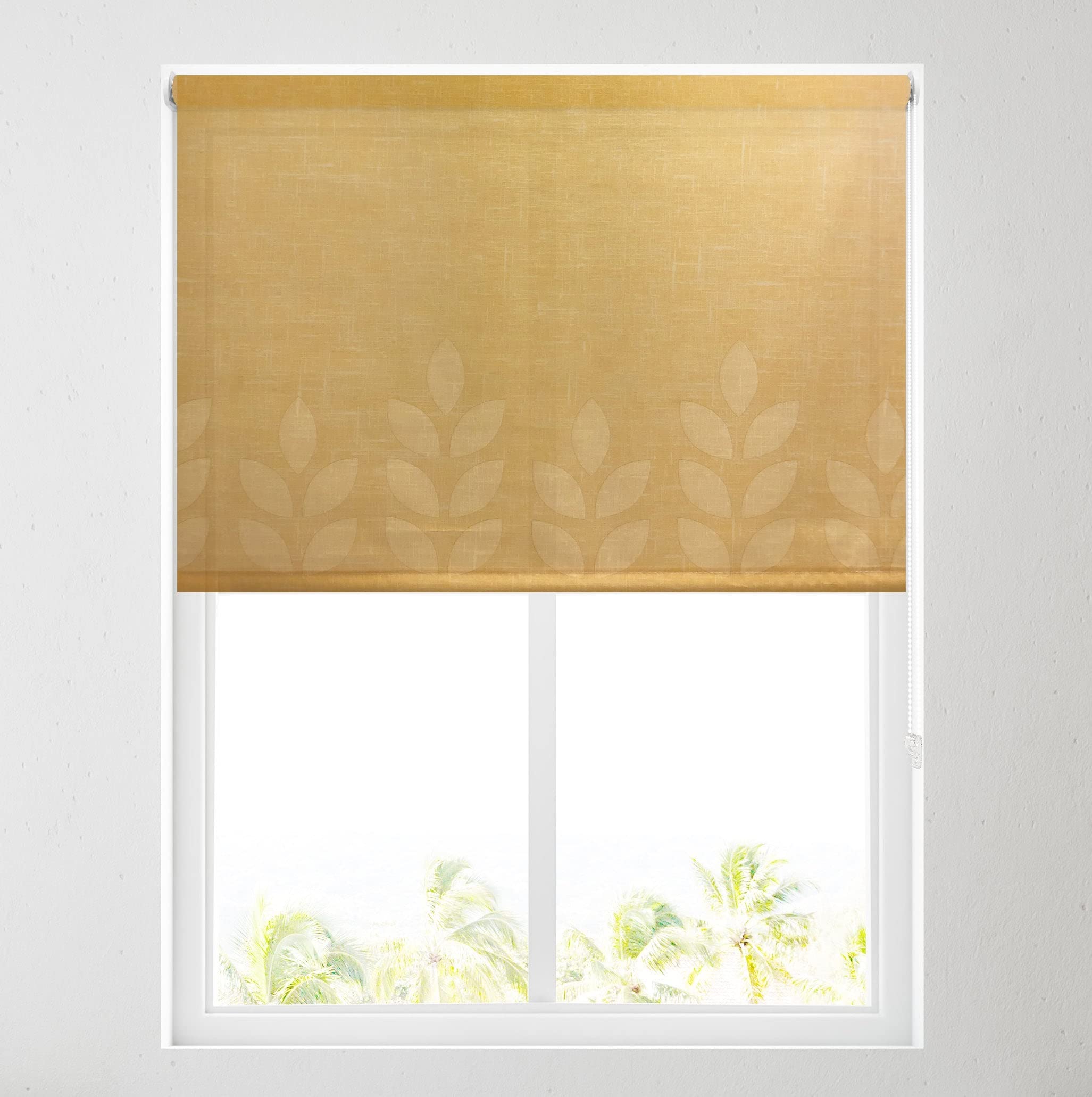 Barnes Blinds And Interiors Valentino Ochre Barnes Blinds - Daylight Pattern Roller Blinds For Windows, Custom Cut To Size - Dimout Fabric Durable Fittings Easy Fit - Roller Blind Patterned ( 91.5Cm)