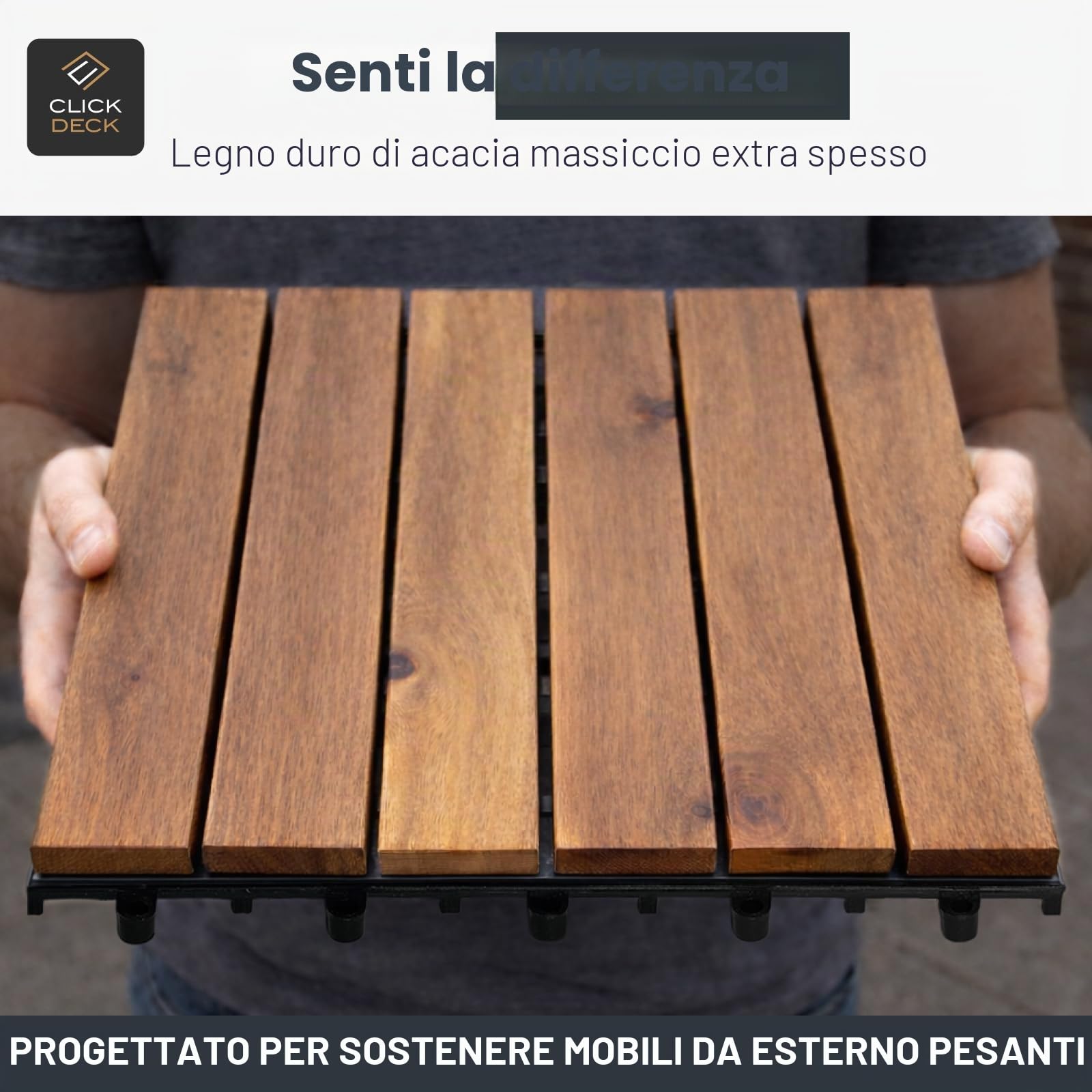 CLICK-DECK Le famose piastrelle Click-Deck in LEGNO MASSELLO per pavimenti esterni - Pavimenti per patio, balcone, terrazza, vasca idromassaggio (24x piastrelle per decking)