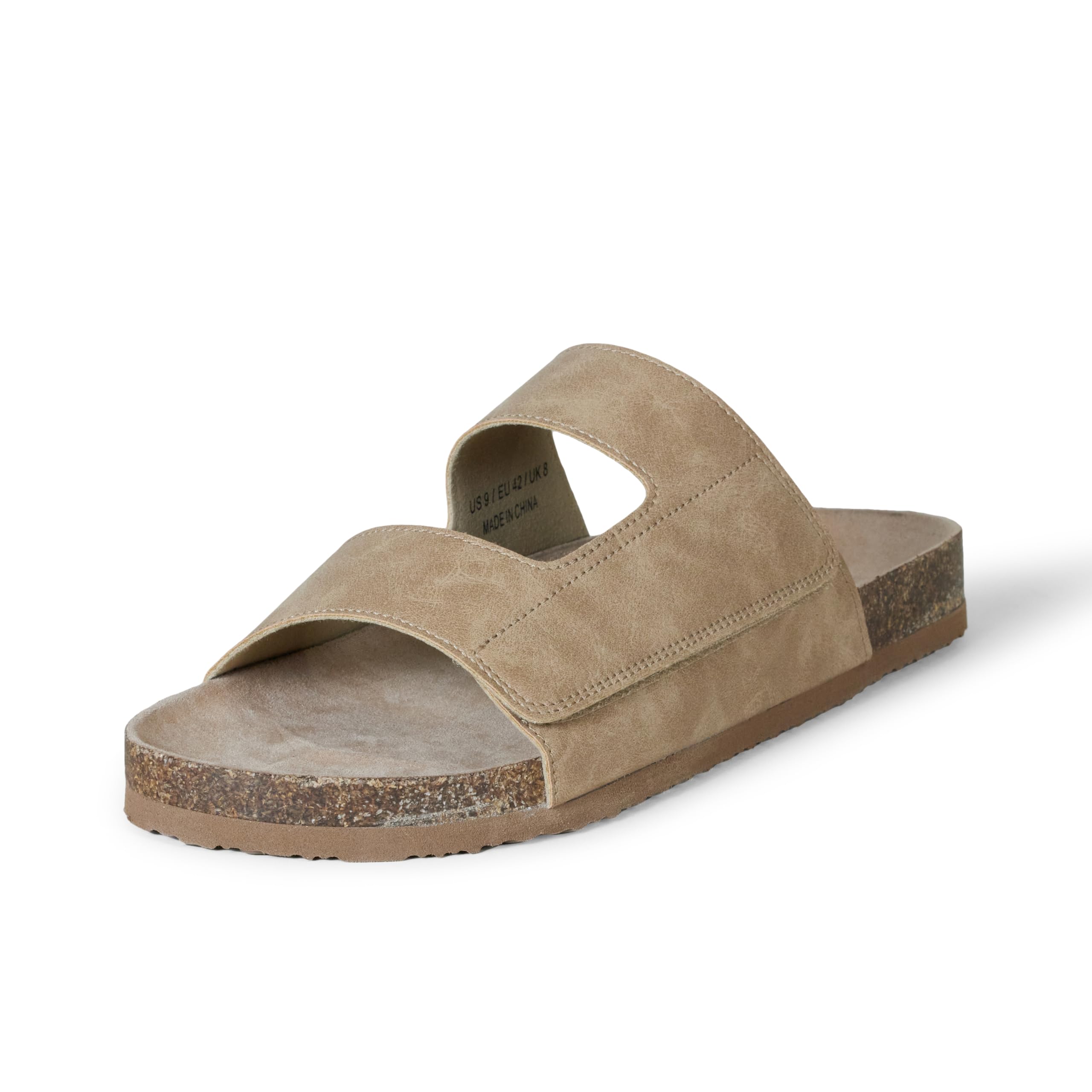 Amazon Essentials Men's Adjustable Faux Cork Slide Sandals, Tan, 11