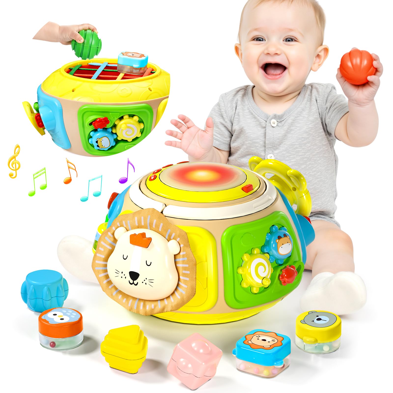 Photo 1 of ***MISSING PIECES -SELLING AS PART ONLY*** 7-in-1 Activity Cube Drum Montessori Toys for Baby 18+ Months, Busy Toys for Toddlers with 9 Sensory Shape Blocks, Music & Light Educational Toys Christmas Birthday Gifts for Kids Boys Girls