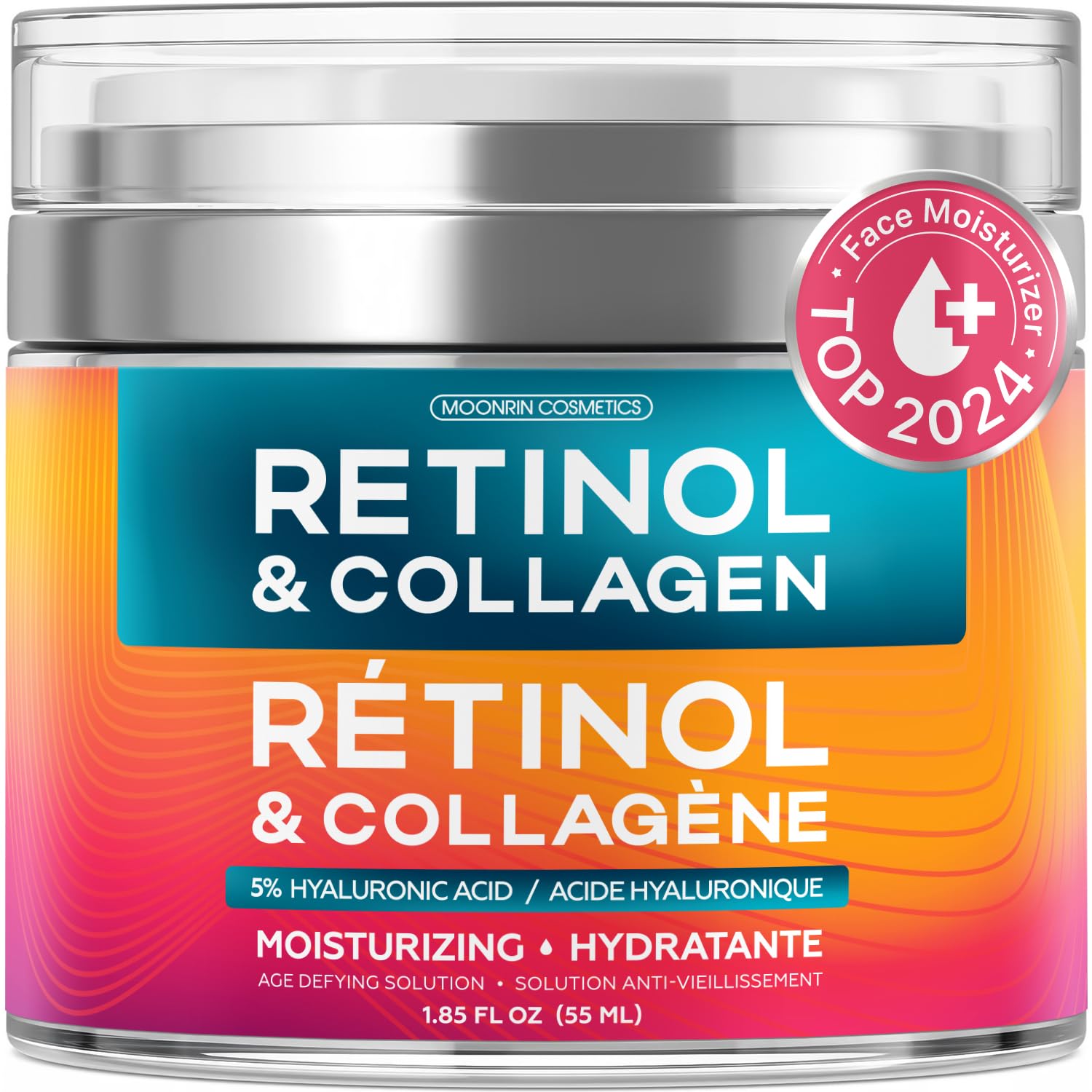 Retinol Cream for Face with Hyaluronic Acid, Neck Cream, Collagen Day & Night Moisturizer for Women and Men, Age Solution Cream, 1.85 Oz