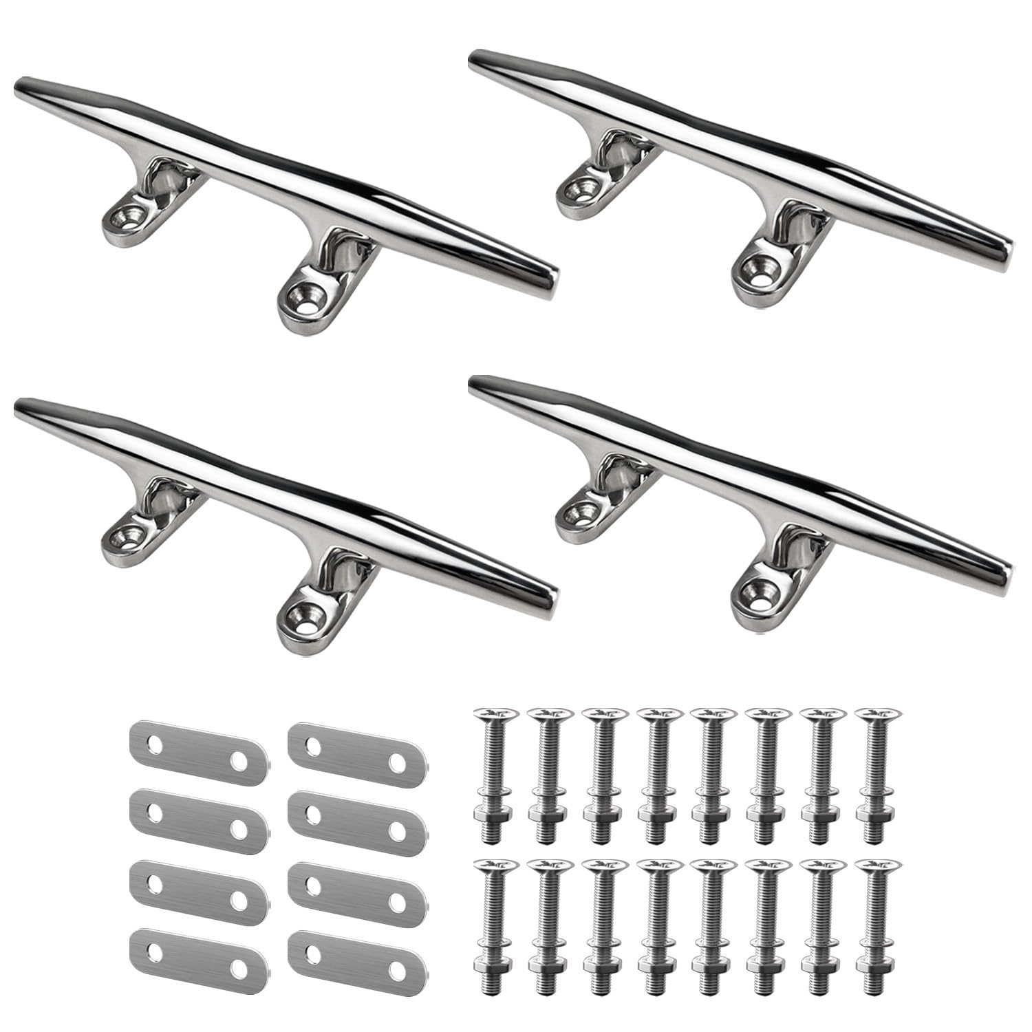 METRAXION Boat Cleat, 4"/5"/6"/8"/10" Marine Grade 316 Stainless Steel Open Base Dock Cleat, Rope Cleat with Fasteners for Kayaks, Nautical Decor, 2