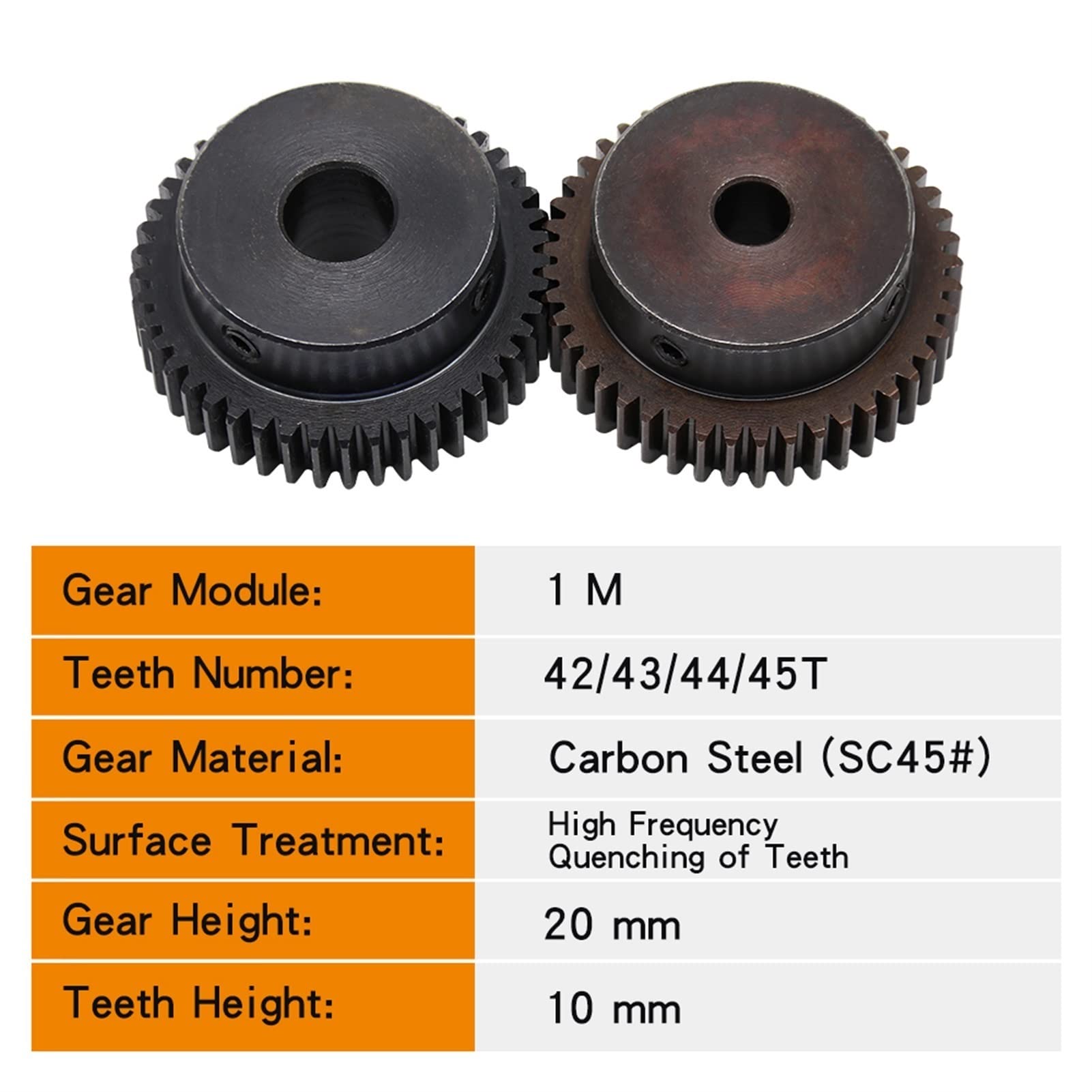 Pignon 1 Module 42T 43T 44T 45 Dents pignon 6mm 8mm 10mm 12mm 15mm alésage 1M 45 Dents en Acier au Carbone engrenage Droit alésage Arbre(Color:8mm Bore,Size:44 Teeth)
