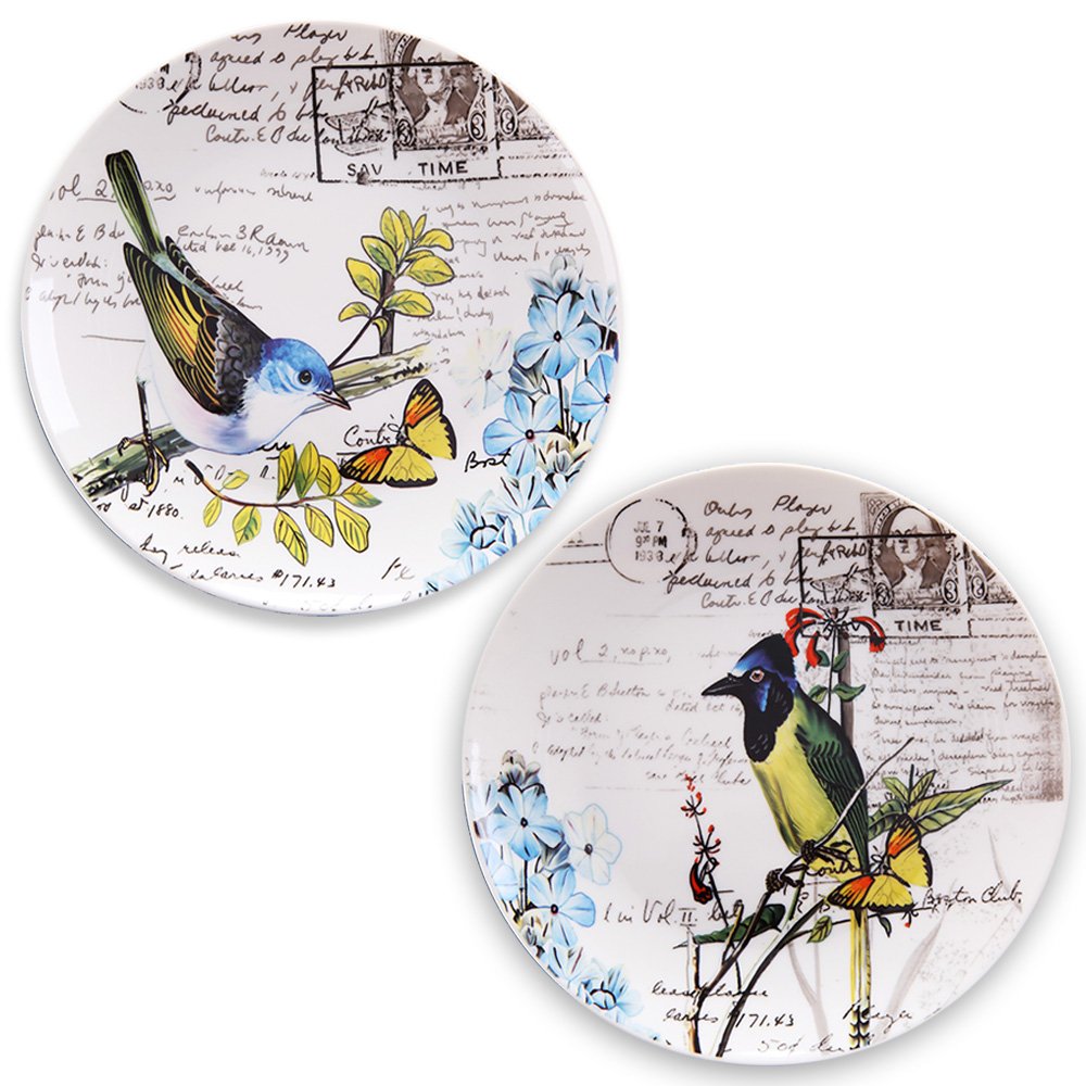 Side/Appetizer Plates Children Dinner Plates Ceramic 20.5cm/8 inch Set of 2 Bird & Flower Design