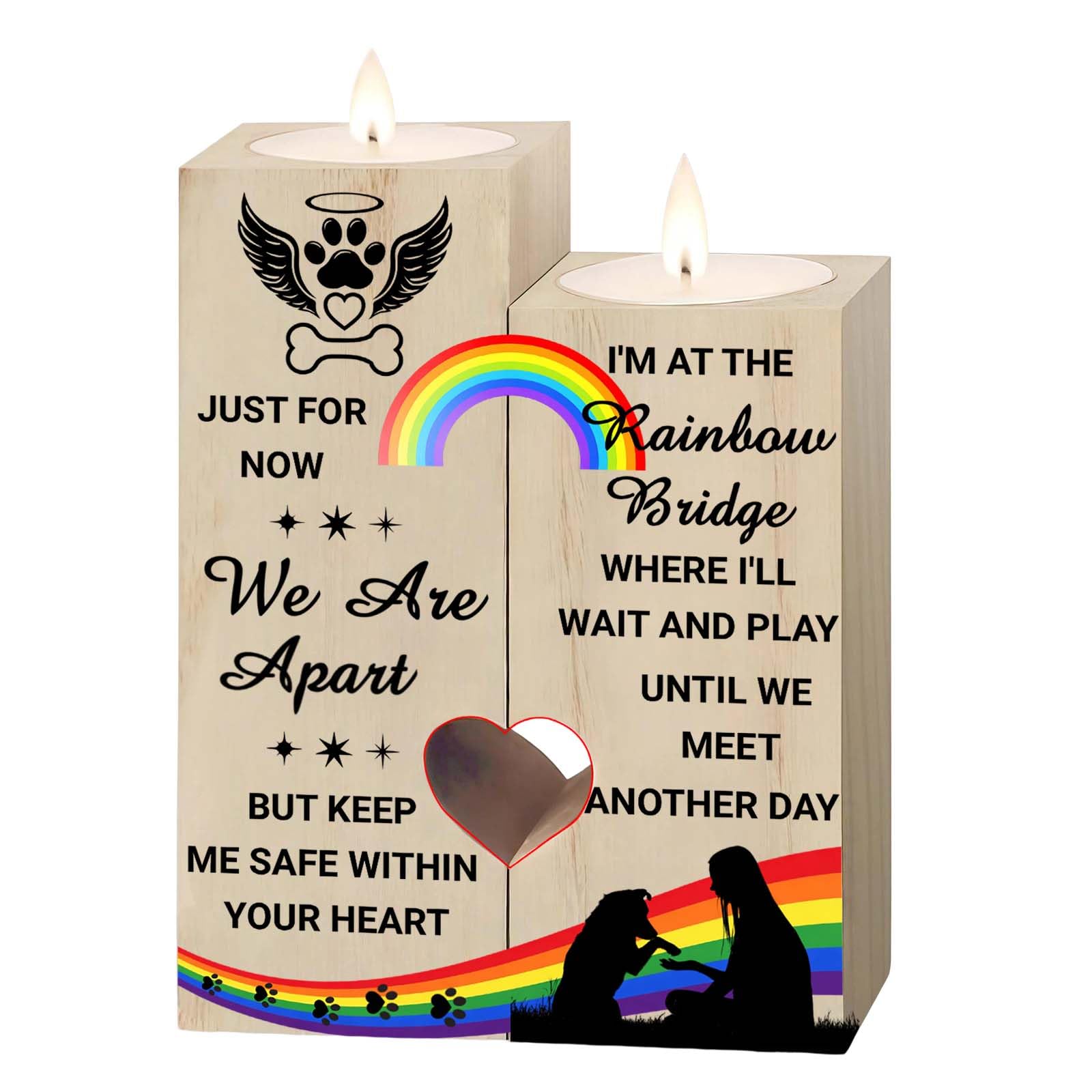 Dog Memorial Gifts, Wooden Heart Tealight Holder With Rainbow Bridge Poem, Pet Loss Gifts, Sympathy Tribute, Pet Memorial, Bereavement Presents For Grieving Owners Home Decor