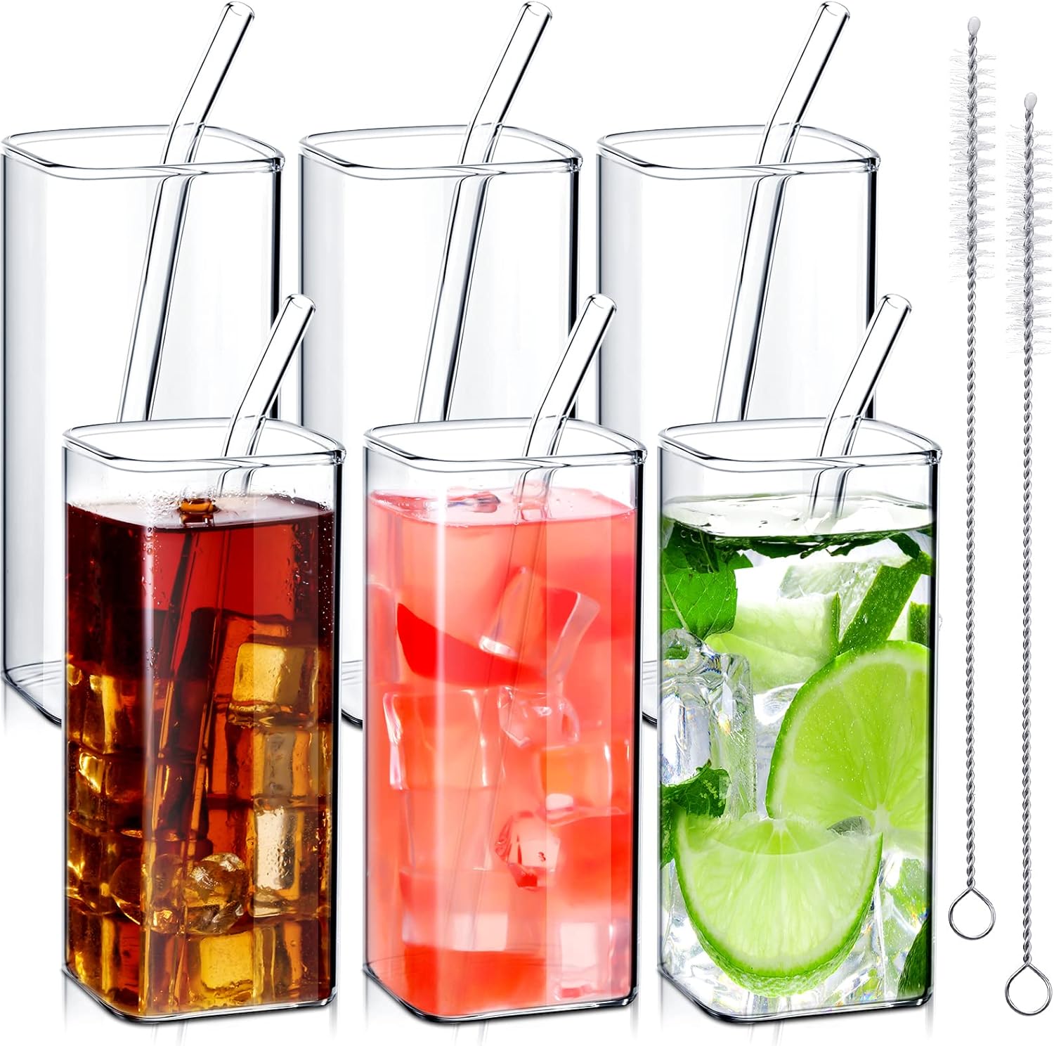 Inbagi 6 Pcs 13.5 oz Square Drinking Glasses Thin Square Glass Cups Clear Kitchen