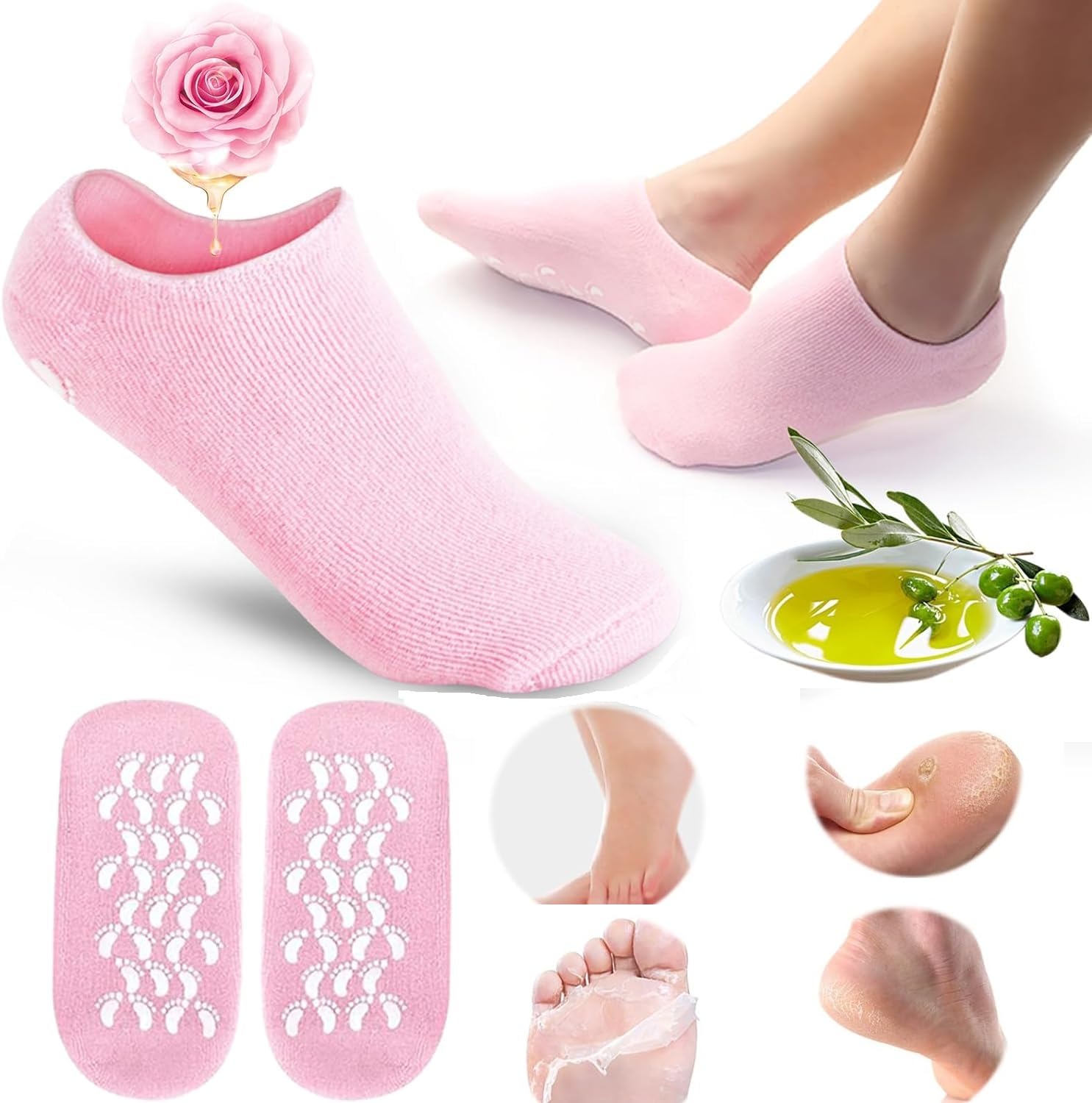 KRIAVAXASilicone Socks, Shock for Absorption Pressure, Silicone Moisturizing Socks Prevent Cracking, Silicone Gel Socks for Women and Men