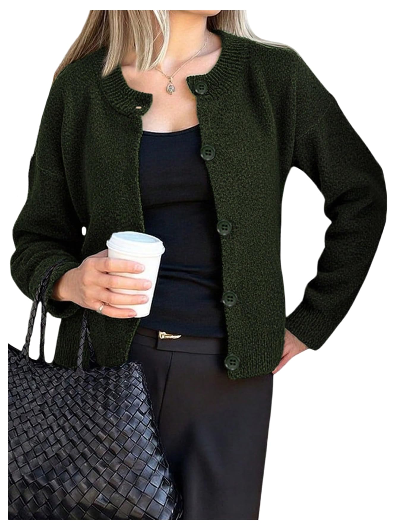 GORGLITTER Womens Button Up Knit Cardigan Open Front Casual Dressy Fall Trendy 2025 Cute Long Sleeve Sweater