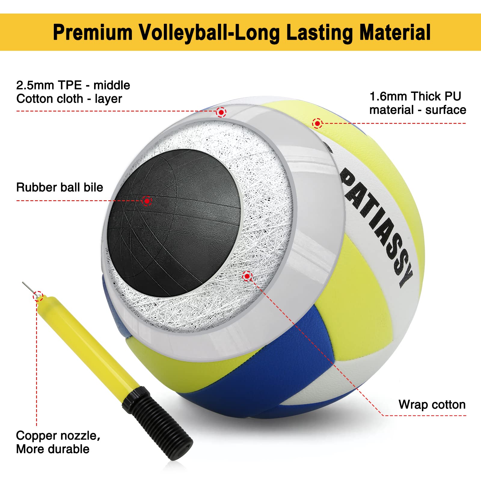Patiassy Portable Outdoor Volleyball Net with Poles and Winch System