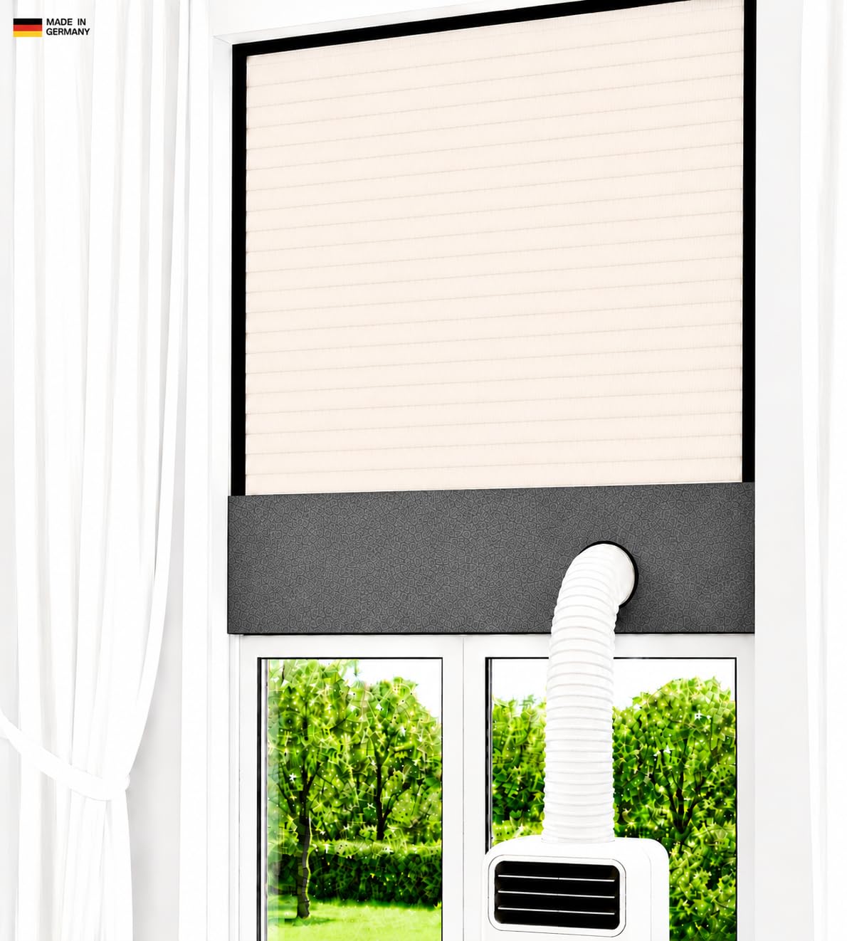 Fensterabdichtung 30-249 cm für mobile Klimaanlage und Ablufttrockner, schnelle Montage ohne Bohren