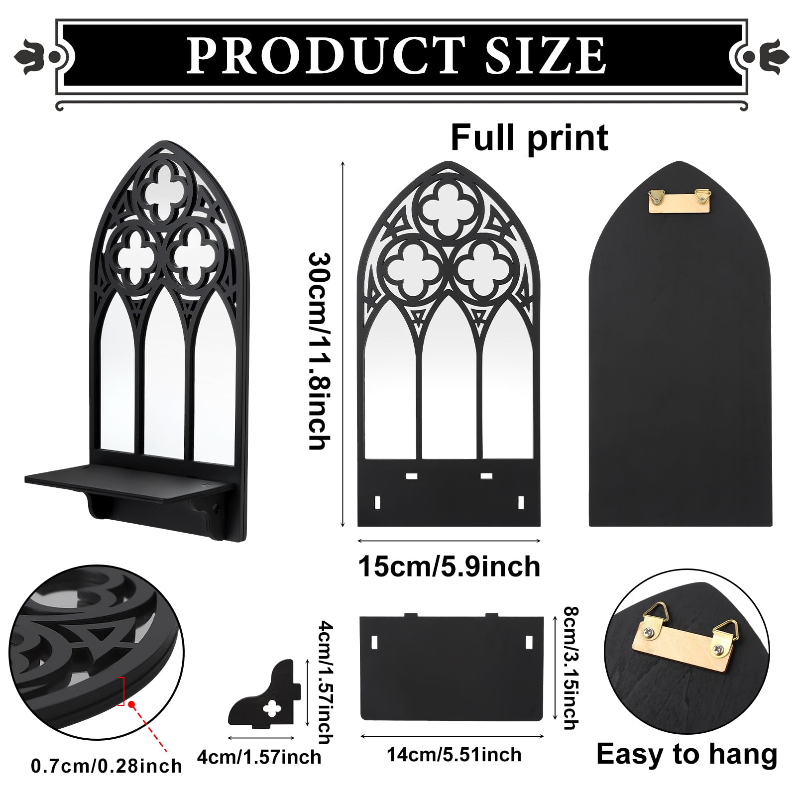 Ovveroche 2 Set Gothic Candle Sconces Wall Decor, Arch Cathedral Frame Gothic Wall Sconce Candle Holder for Bedroom, Bathroom, Dining Room, Living Room, Black