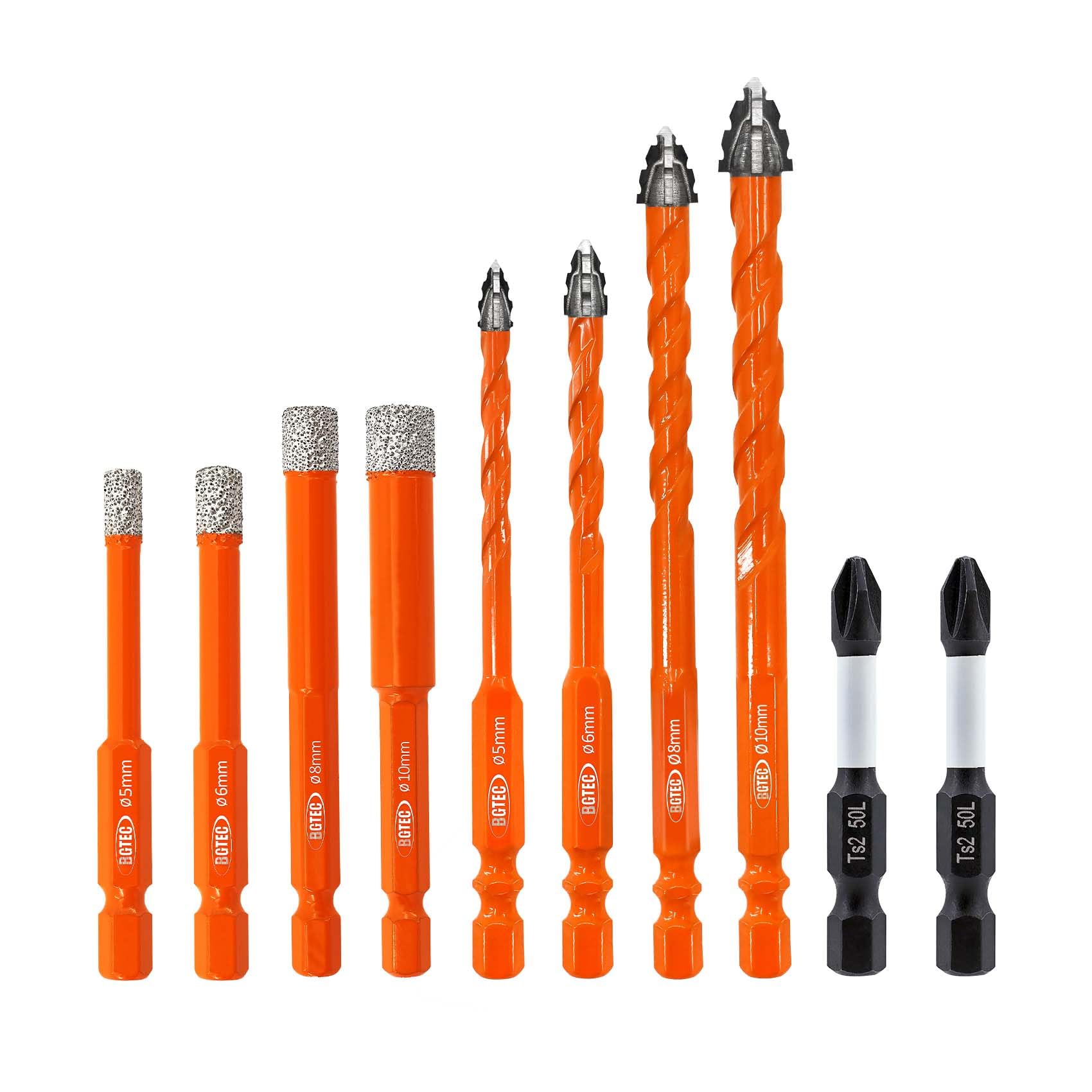 BGTEC Verzahnter Hartmetall Bohrerset 10 Stück - 5/6/8/10MM
