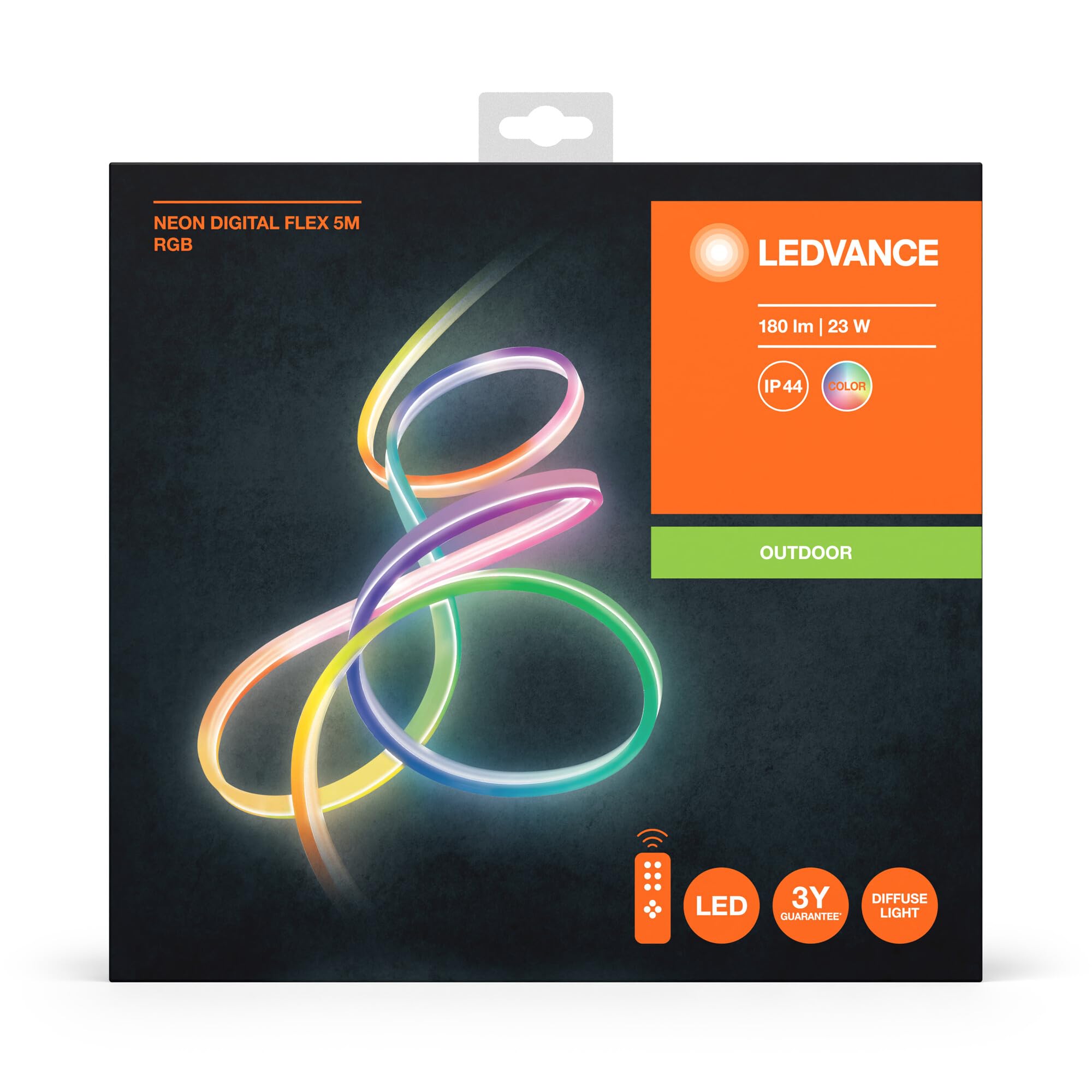 Ledvance LED Lichtschlauch für Innen und Außen, 5 Meter Länge, als Wohnraum- oder Gartenbeleuchtung, flexibel und biegsam, 23W, RGB-Farben per Fernbedienung änderbar, Schutzart IP65, NEON DIGITAL FLEX