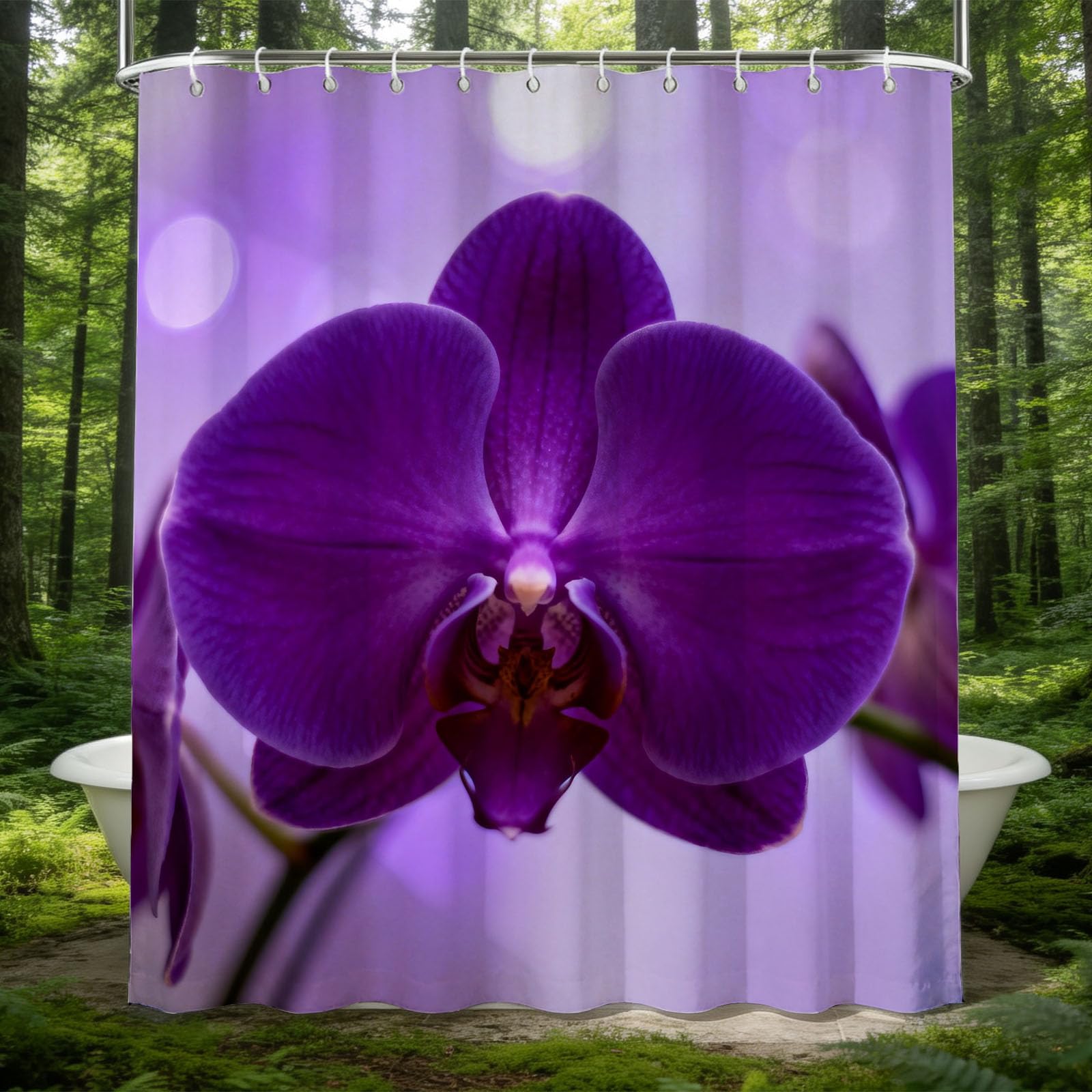Hongduo 3D Purple Orchid Shower Curtain for Stalls Bathtubs Flowers Print Bathroom Decor Shower Curtain Set Polyester Fabric Waterproof 120x180cm/48X71 Inch with Hooks