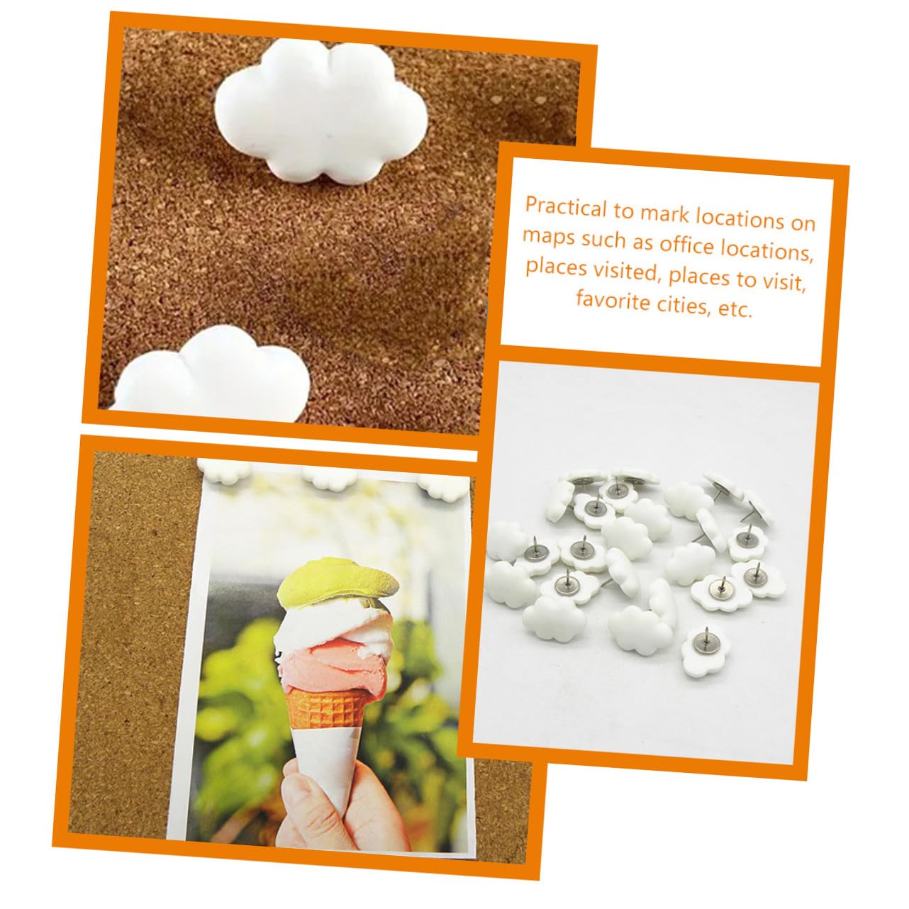 OSALADI 5 Sätze Creme Weiße Wolkenpushpin Stifte Büro Kork Bulletin -Brett Dekorative Stecknadel Planke Dekorative Reißzwecken Pinnnadeln Für Pinnwand Süße Anstecknadel Harz 30 Stück * 5