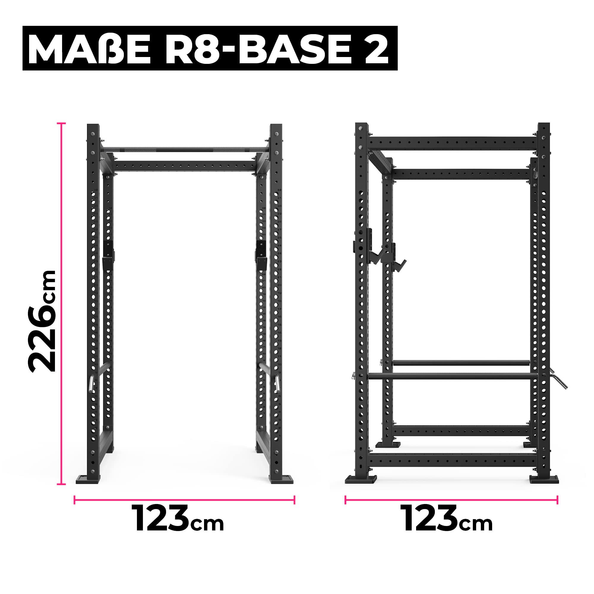 Atletica R8-Base2 Power Rack, 123 cm x 123 cm | Studioqualität, 3mm Stahl auf 75 mm Vierkantrohr, Basismodell