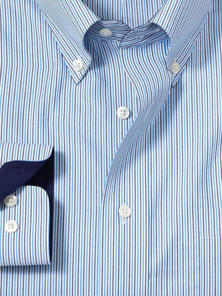 Paul Fredrick Men's Classic Fit Non-Iron Cotton Stripe Dress Shirt - Image 6
