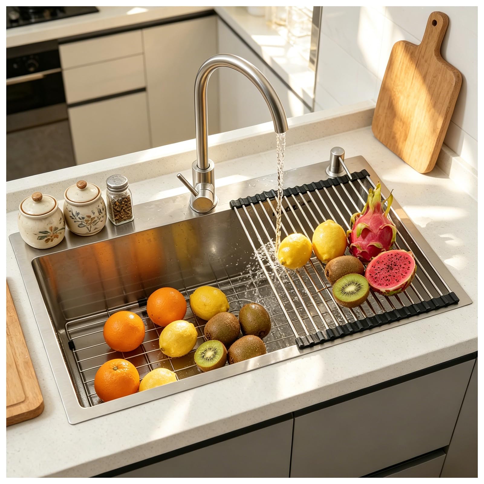 ZQFHSX Stainless Steel Sink,Large Format Single Sink with Draining Basket,for Kitchen & Bar, Top Cabinet/Undermount Mounting, Robust Sink, Dishwasher Sink(SilverB,85x50cm)