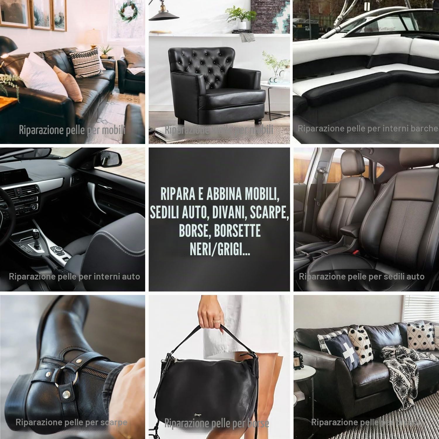 ARCSSAI - Set per la riparazione e il restauro di mobili, sedili auto, divani, giacche, portafogli, cinture, scarpe in pelle, cuoio rigenerato, vinile, pelle sintetica in PU, nero