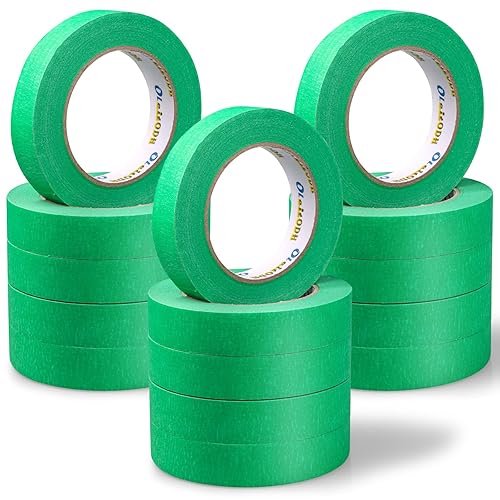 Oleitodh 15 rollos de cinta verde para pintores a granel de 1 pulgada x 825 yardas, cinta adhesiva para pintores sin residuos, cinta de pintura de