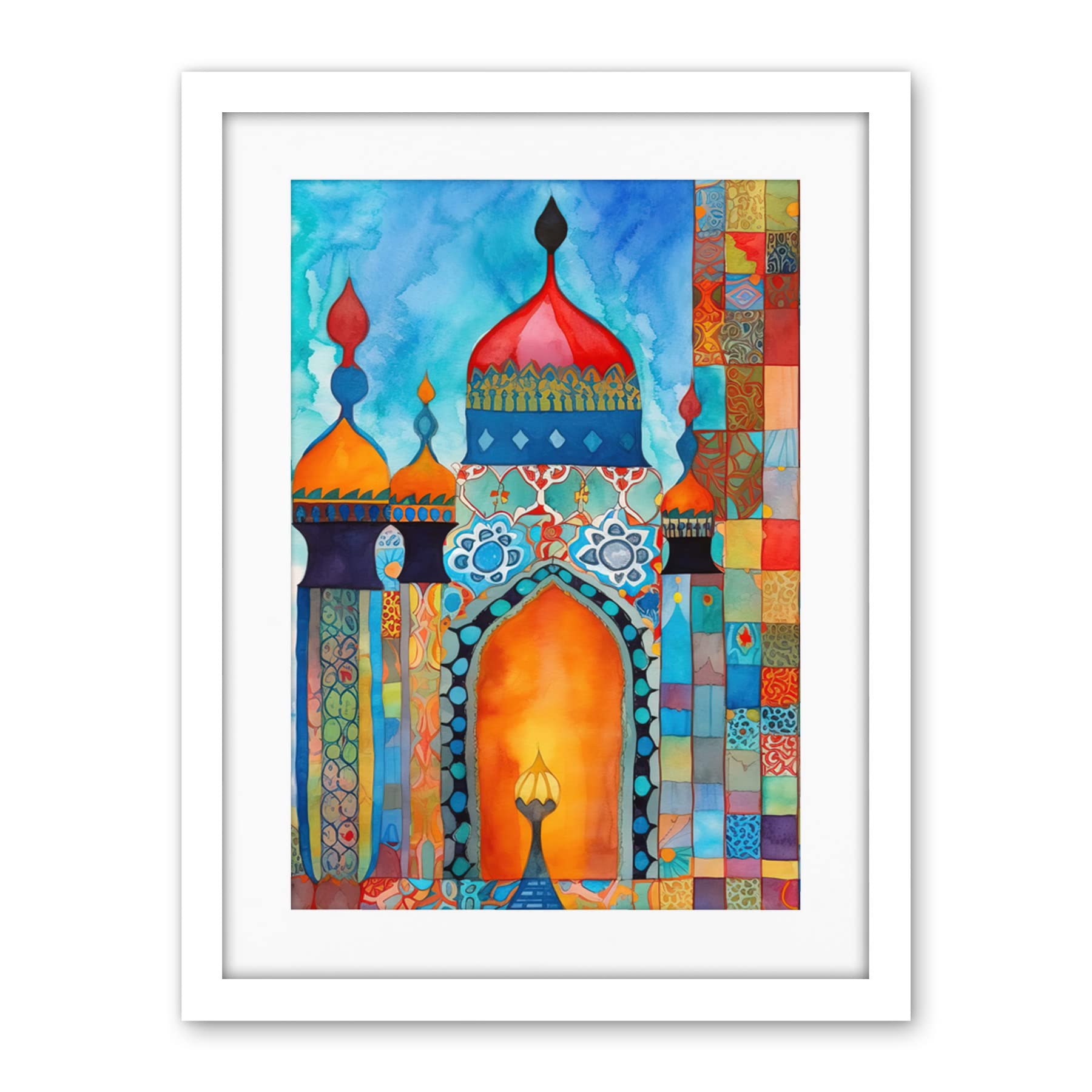 Artery8 Abstract Islamic Mosque Entrance Prayer Folk Art Artwork Framed Wall Art Print 18X24 Inch